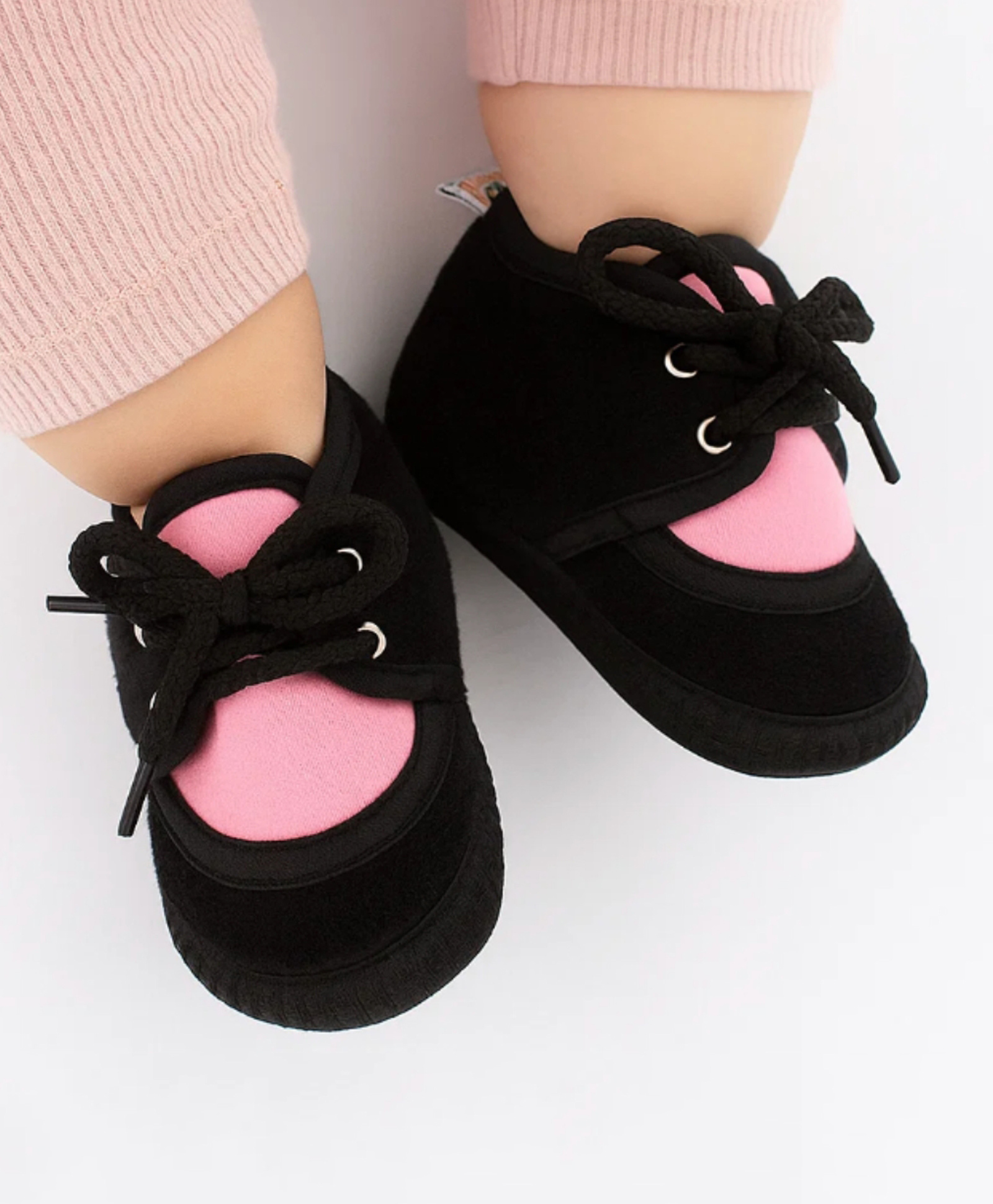 Neska Moda Colour Blocked Pre Walker Lace Up Booties - Black & Pink-image-36
