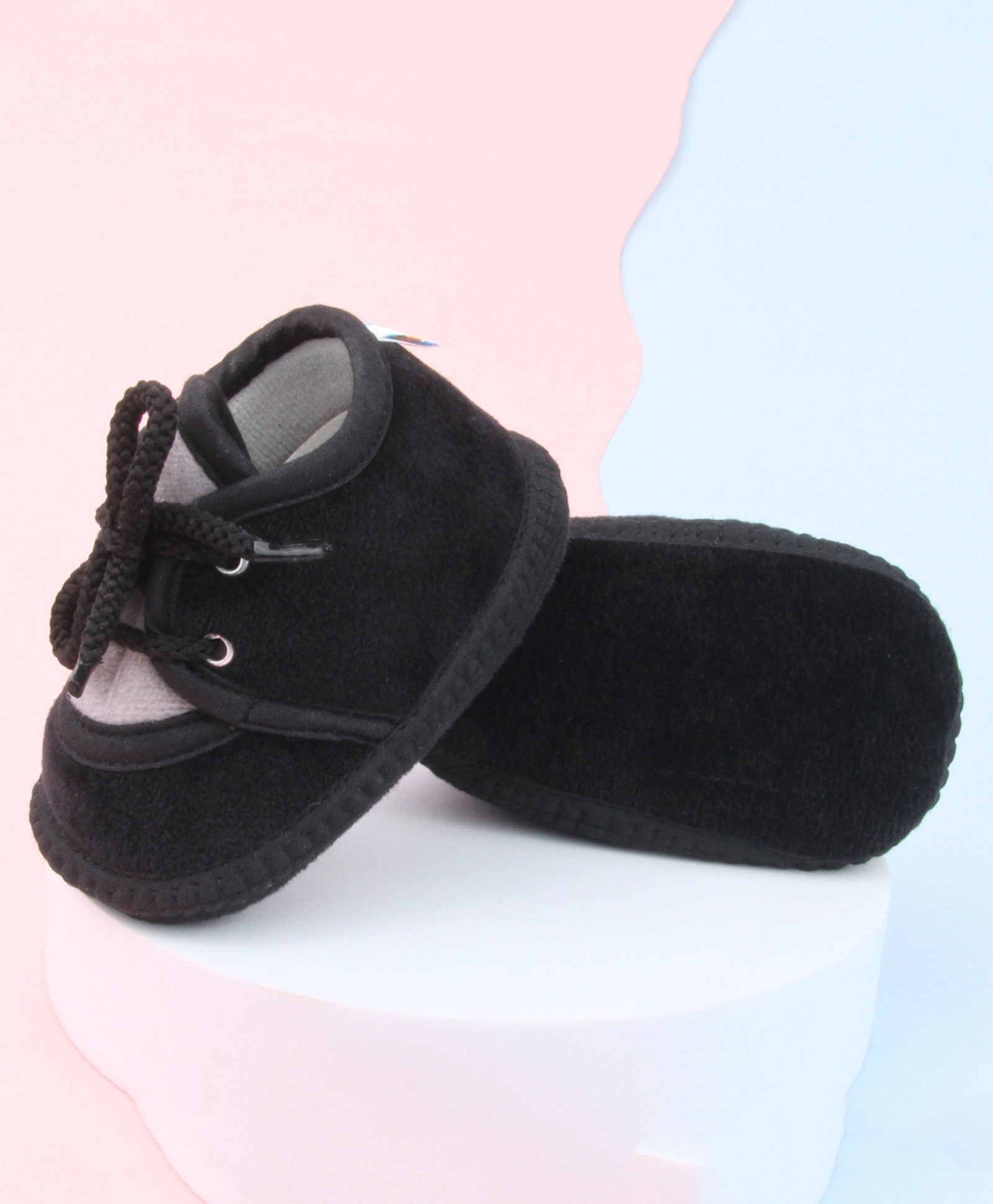 Neska Moda Colour Blocked Pre Walker Lace Up Booties - Black & Grey-picture-25