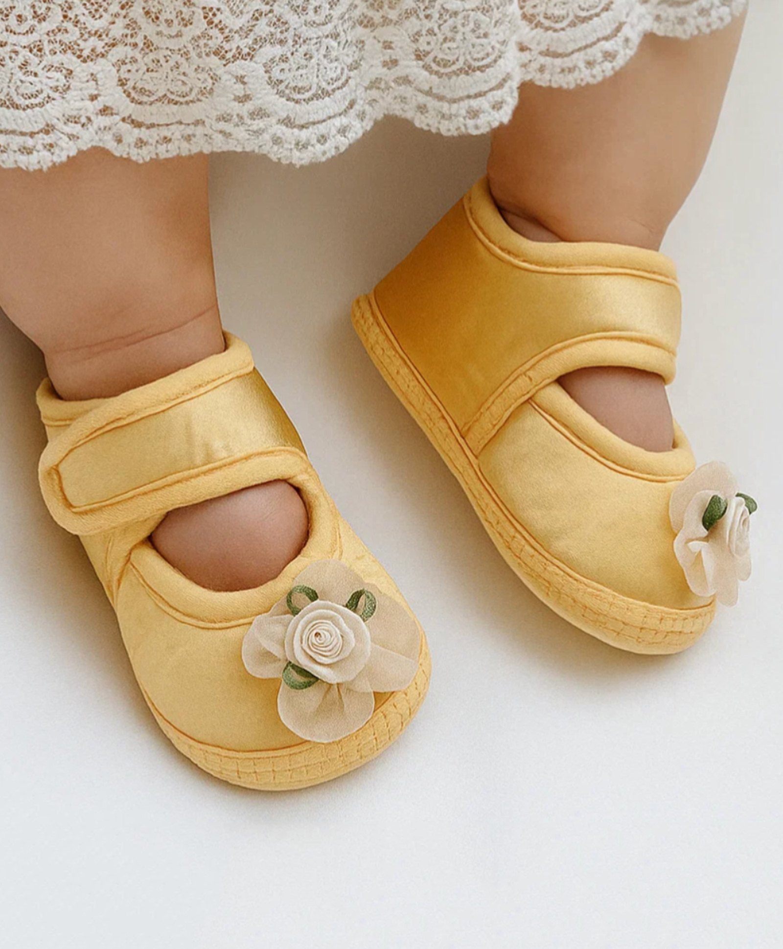 Neska Moda Floral Applique Detailed Velcro Closure Booties - Yellow-image-49