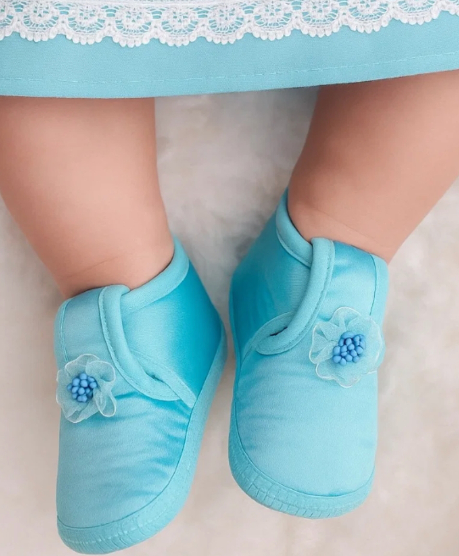 Neska Moda Floral Applique Detailed Velcro Closure Booties - Sky Blue-picture-17