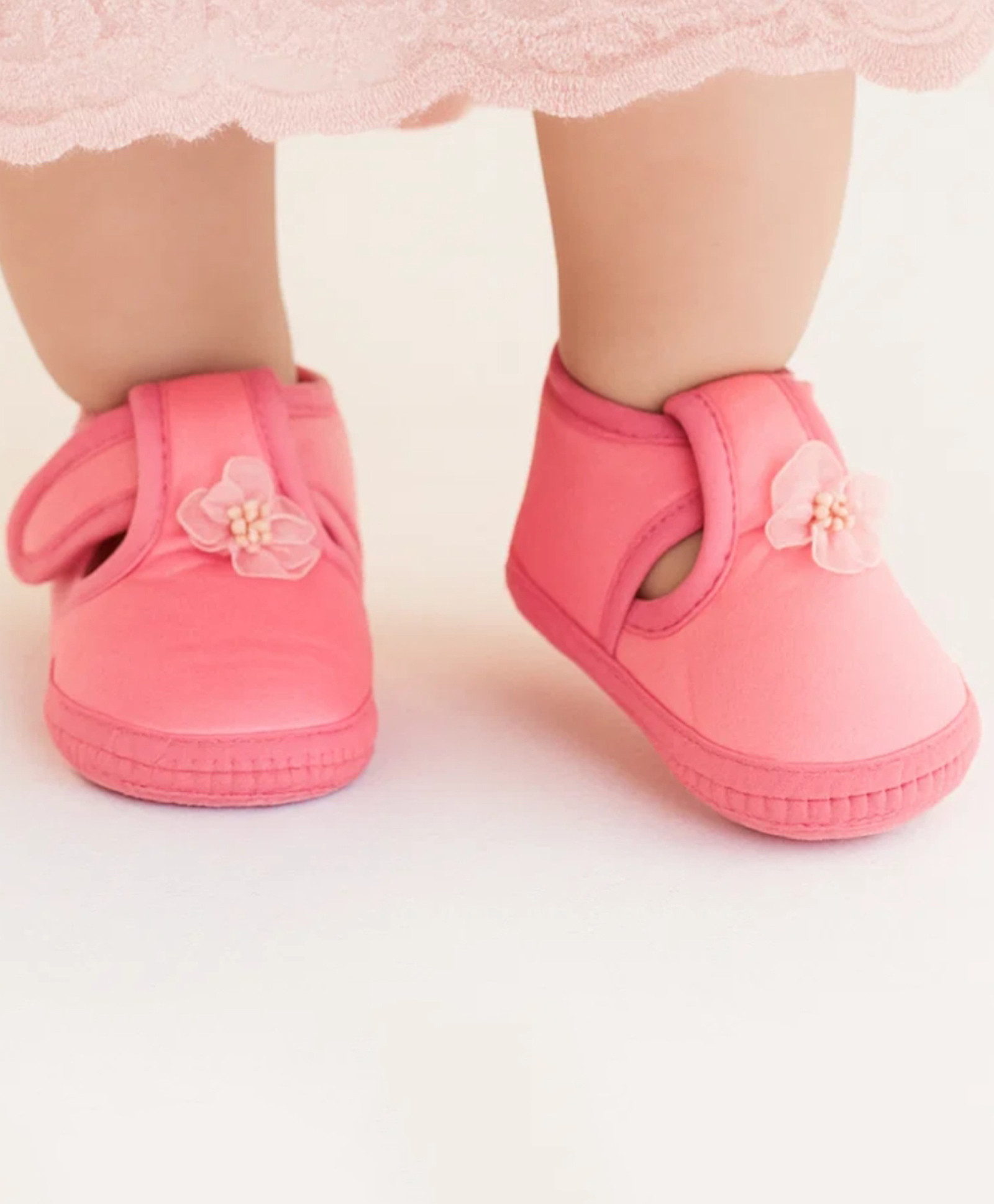 Neska Moda Floral Applique Detailed Velcro Closure Booties - Light Pink-picture-26