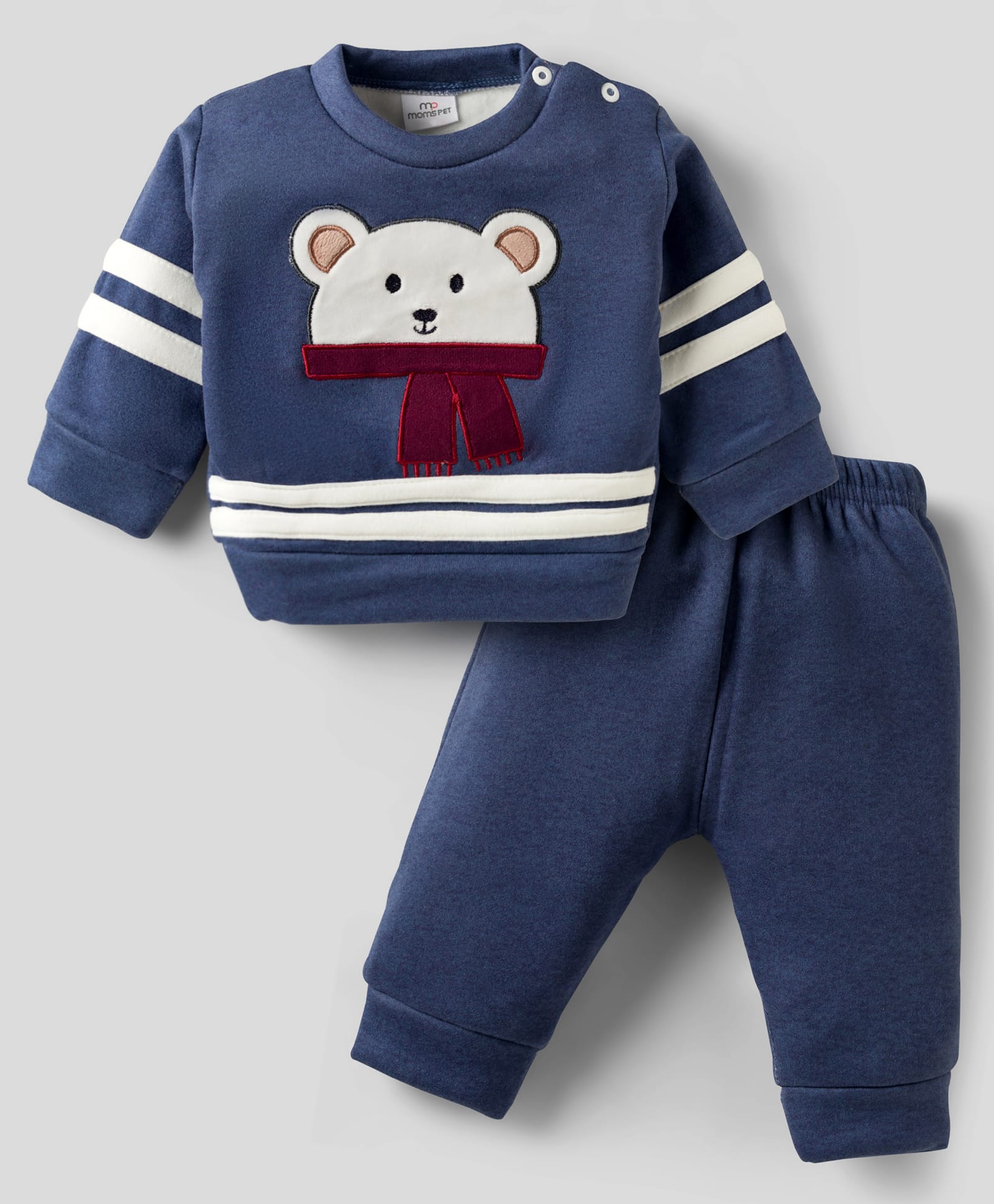 Mom's pet Fleece Knit Animal Face Patch Detailed Sweatshirt & Jogger Set - Blue-picture-17
