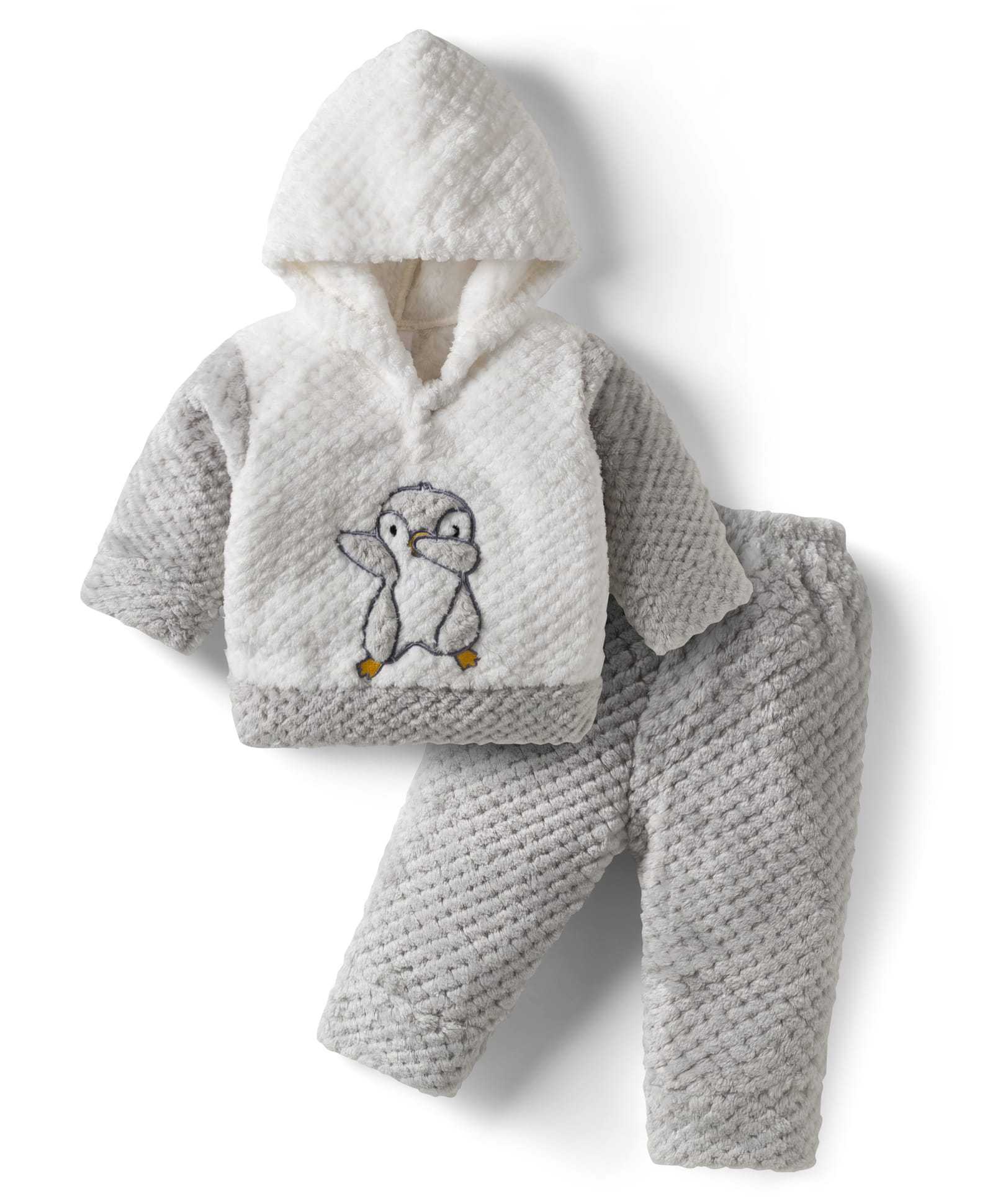 Mom's pet Fur Knit Full Sleeves Penguin Embroidered Heavy Winter Hooded Sweatshirt With Pants - Grey-picture-28