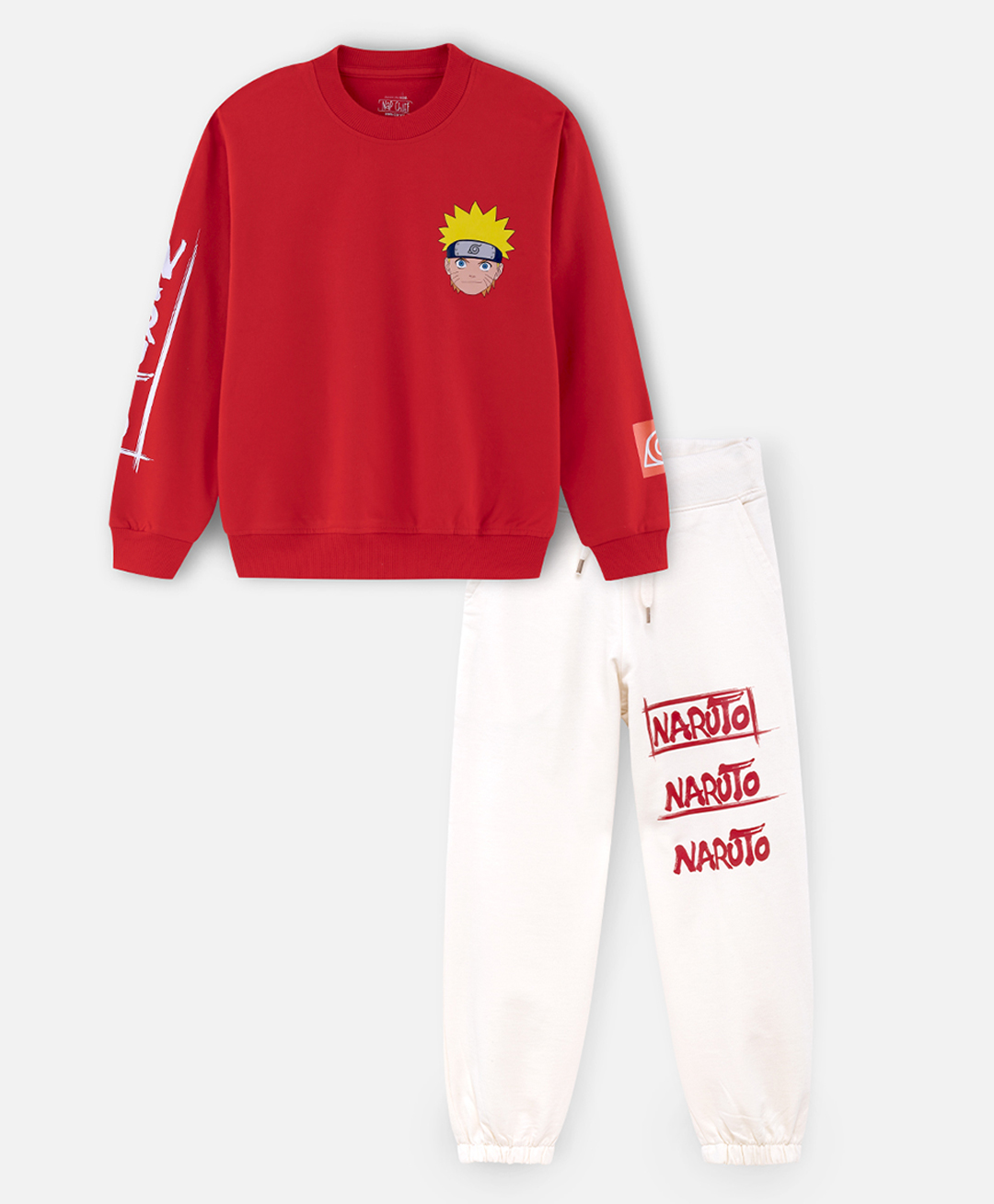 Nap Chief Pure Cotton Knit Naruto Kakashi Featuring Half Sleeves Character Printed Light Sweatshirt & Joggers Set - Red-picture-35