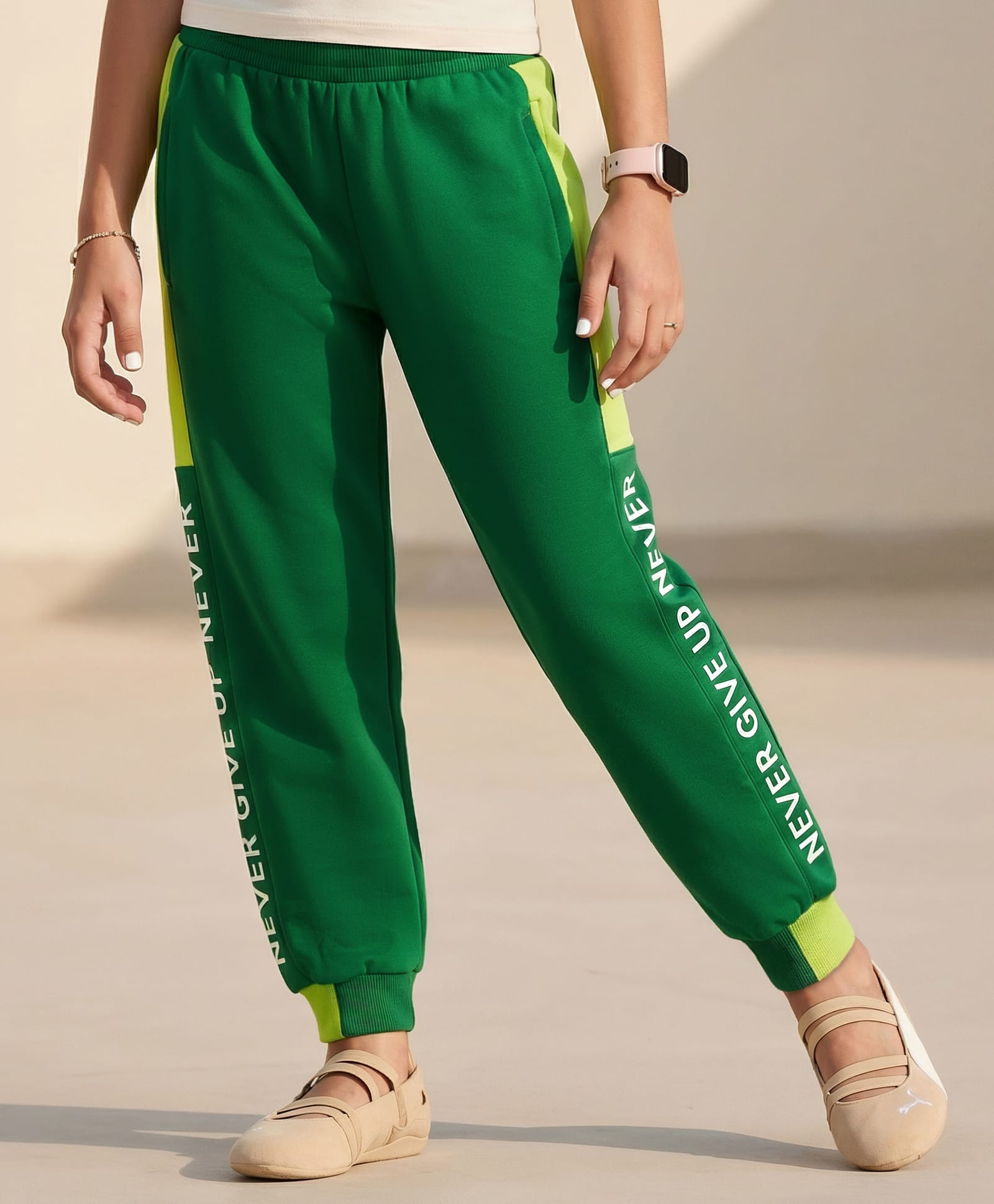 Pine Kids Knit Full Length Lounge Pant With Text Print - Green-image-6