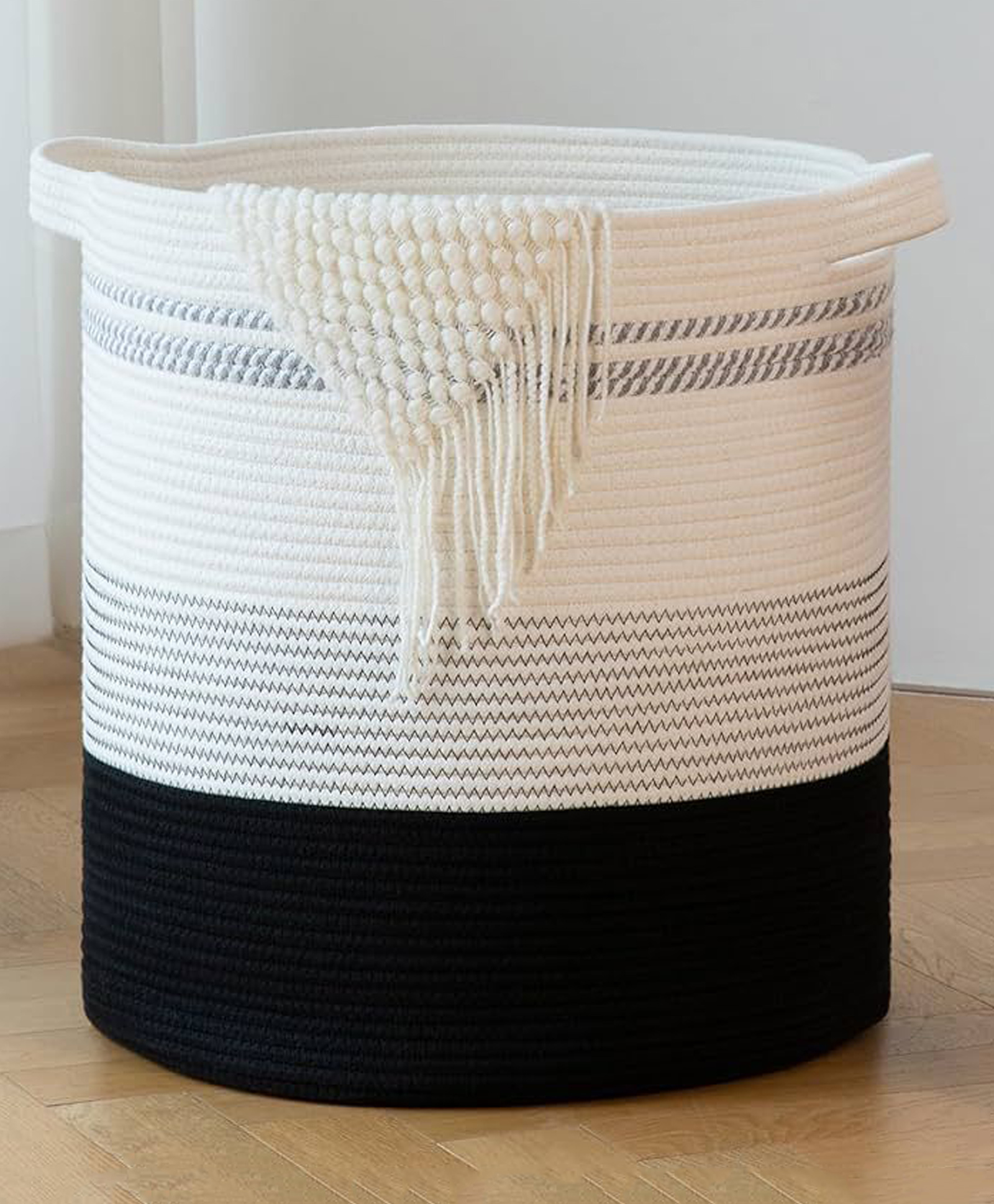 Kids Wonders Cotton Rope Multipurpose Storage Basket Black & White-image-17