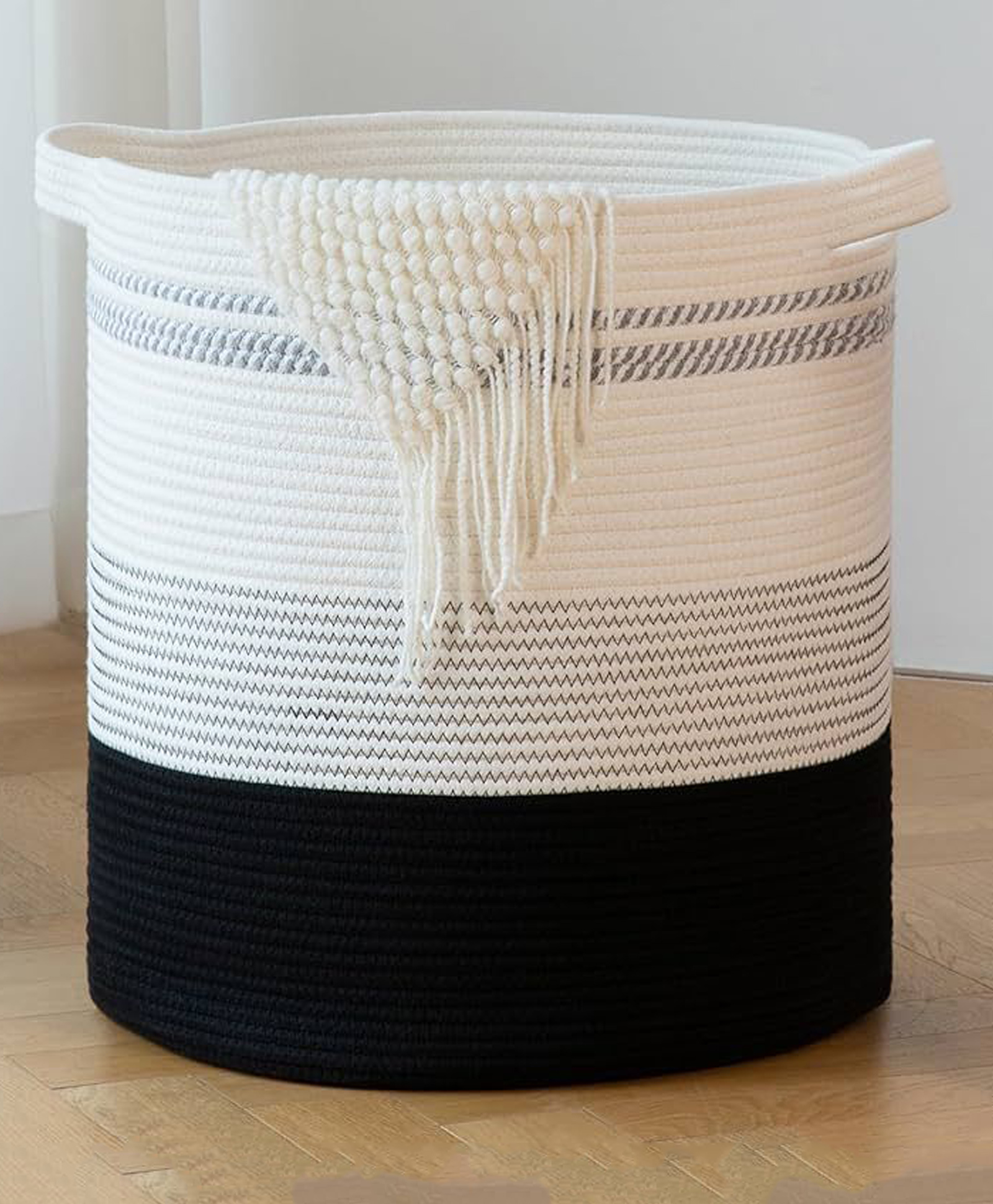 Kids Wonders Cotton Rope Multipurpose Storage Basket Black & White-image-5