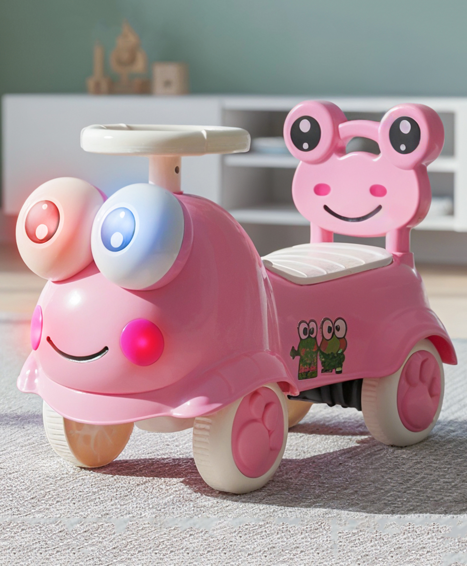 BAYBEE Kermit Ride on Cars for Kids | Indoor Baby Push Ride-ons with Glowing Lights & Safety Backrest | Portable Kids Car with Music & Toy Storage | Outdoor Rider Cars for Kids (Pink)-picture-44