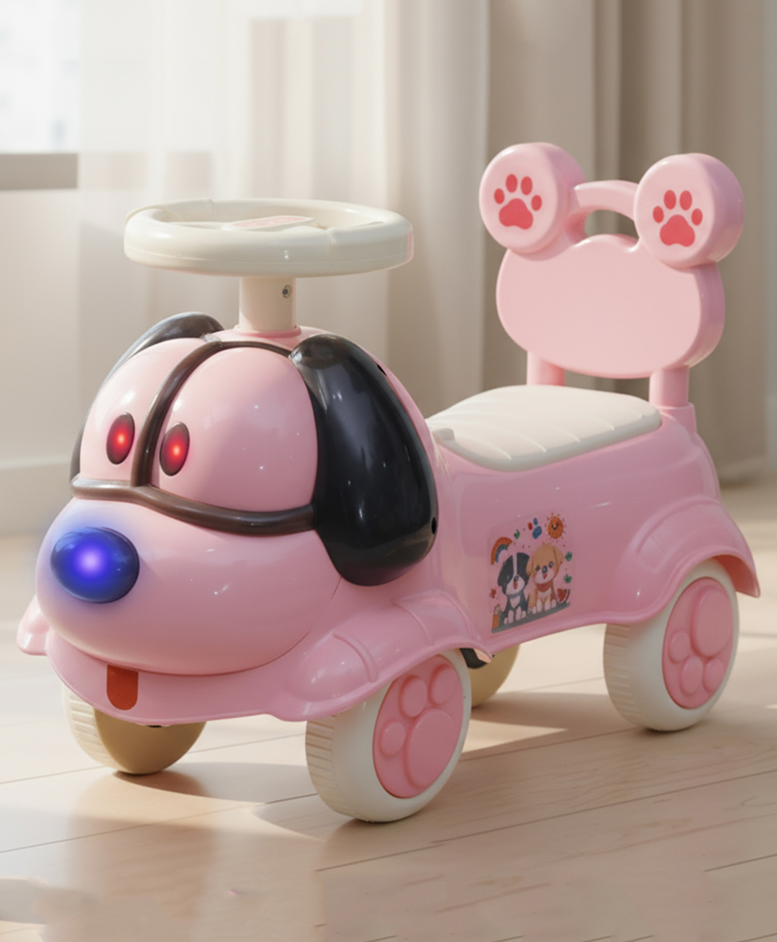 Baybee Scooby Ride on Cars for Kids | Indoor Kids Car with Glowing Lights & Safety Backrest | Portable Baby Push Ride-ons with Music & Toy Storage | Outdoor Rider Cars for Kids (Pink)-image-2