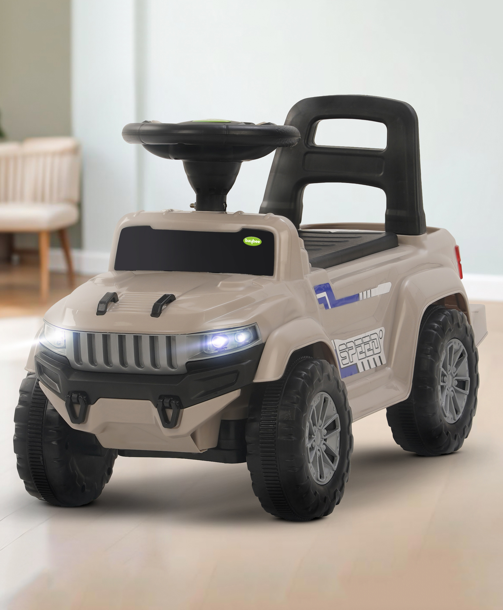 BAYBEE Speedy Manual Baby Ride On Car for Kids, Push Ride On Toy Jeep with Music & Led Light, Toddlers Push Ride Kids Car with Backrest, Under Seat Storage to Steering Wheel - Desert-picture-26