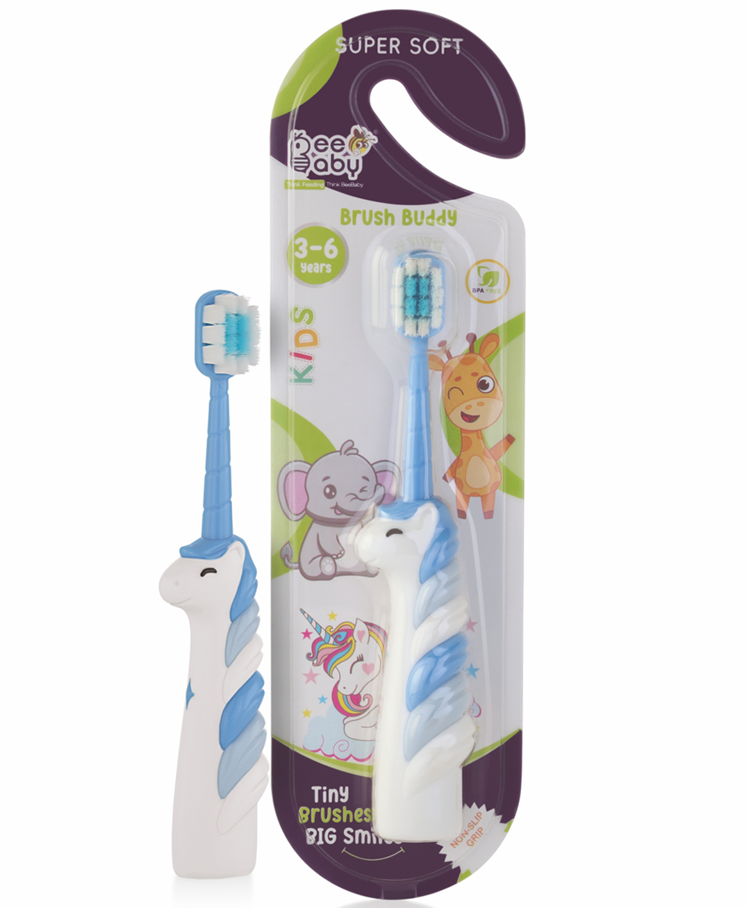 BeeBaby Unicorn Brush Buddy Toothbrush for Kids 1-3 Years, Soft Handle for Easy Grip, 10 x Softer Tapered Bristles Ideal for Milk and Permanent Teeth, 100% BPA Free. Blue-picture-37