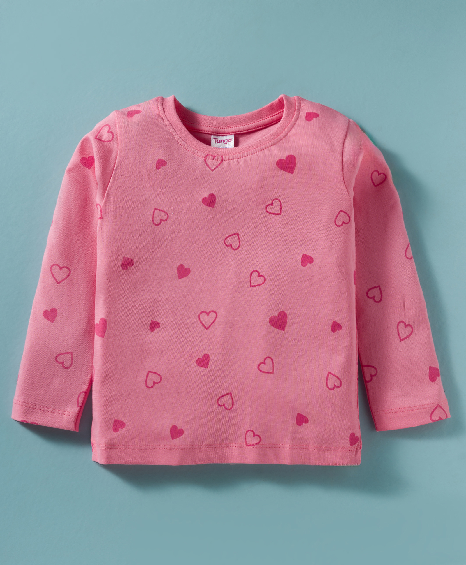 Tango Single Jersey Knit Full Sleeves T-Shirt With Heart Print - Dark Pink-picture-15