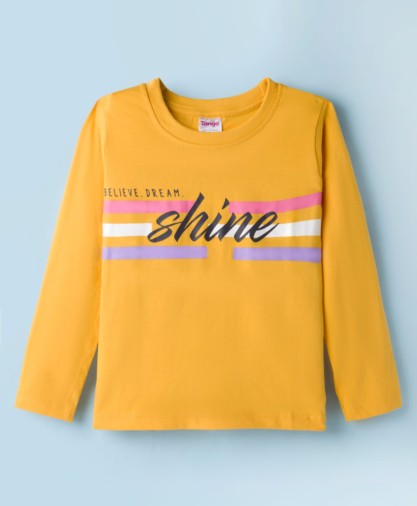Tango Single Jersey Knit Full Sleeves T-Shirt with Shine Text Print - Yellow-picture-22