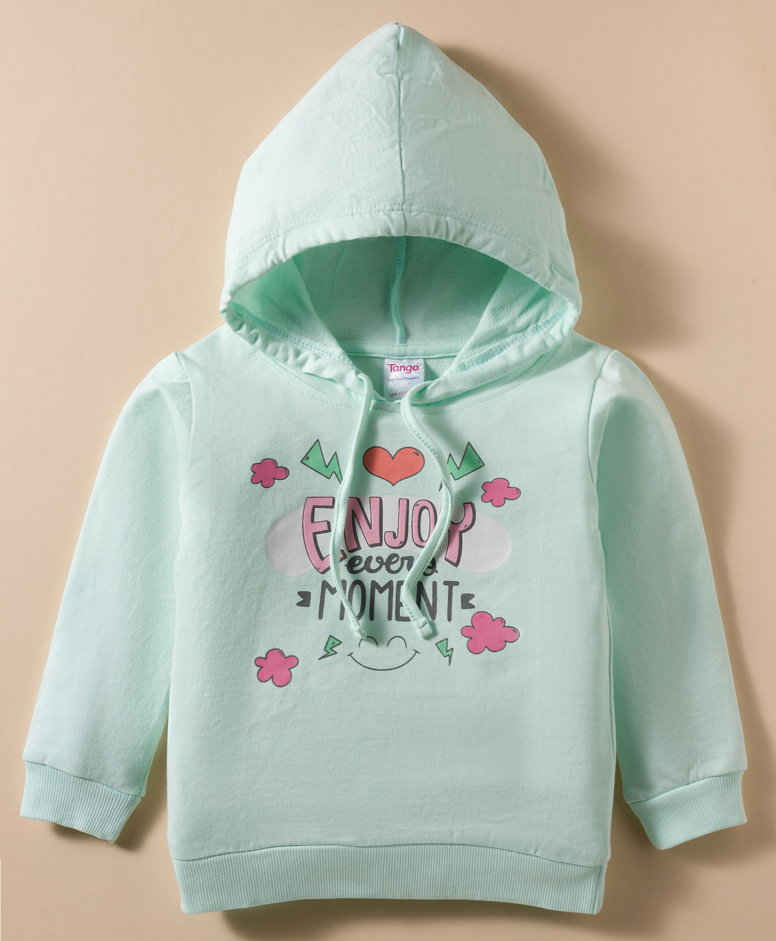 Tango Looper Knit Full Sleeves Hooded T-Shirt with Enjoy Every Moment Text Print - Aqua Blue-picture-11