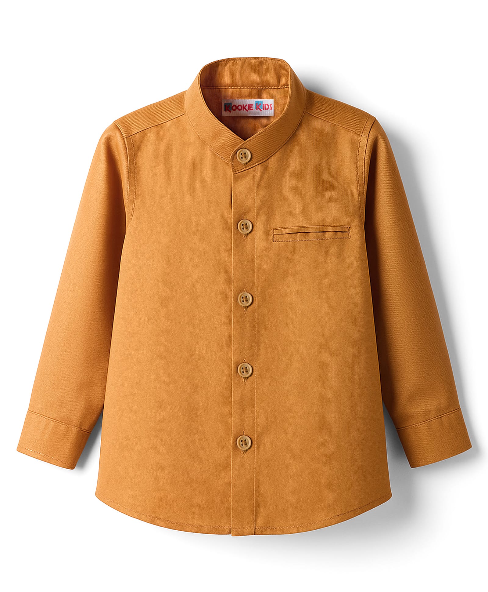 kookie kids india Kookie Kids Cotton Woven Full Sleeves Solid Colour Kurta Style Shirt - Brown-picture-12