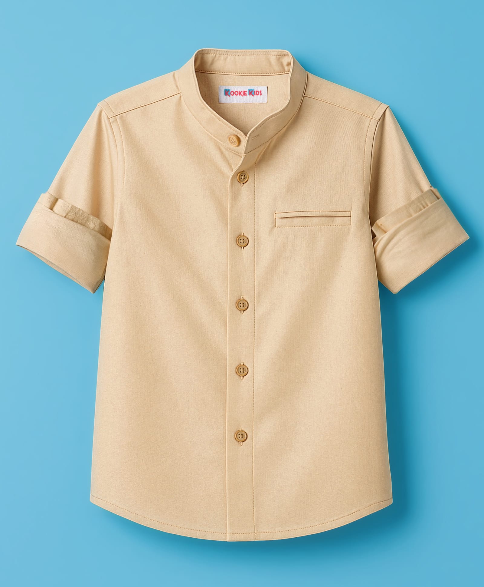 Kookie Kids Cotton Woven Full Sleeves Solid Linen Shirt - Beige-image-7