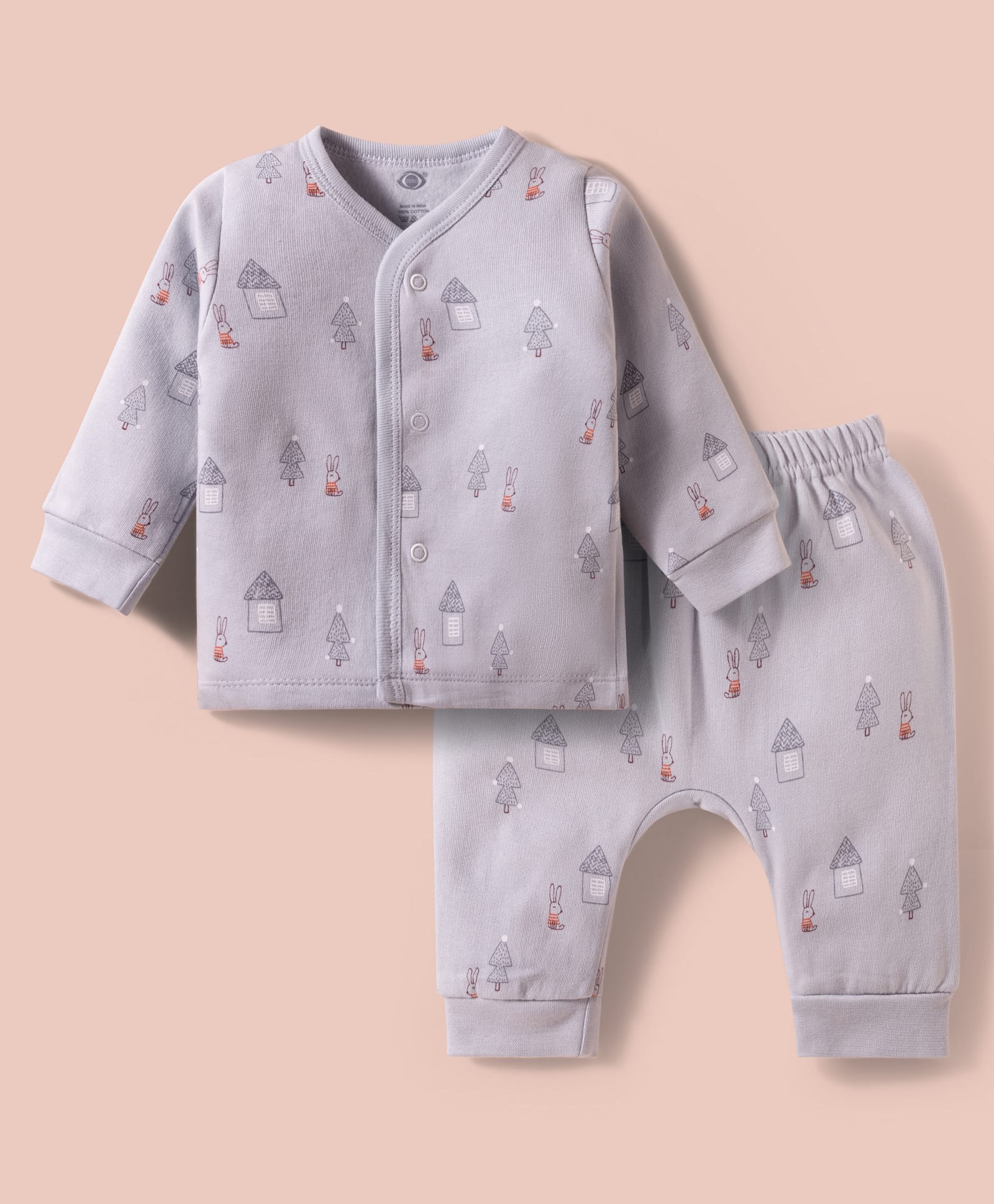 Zero Terry Knit Full Sleeves Co-ord T-Shirt & Lounge Pant Set With Animal Print - Silver-picture-28