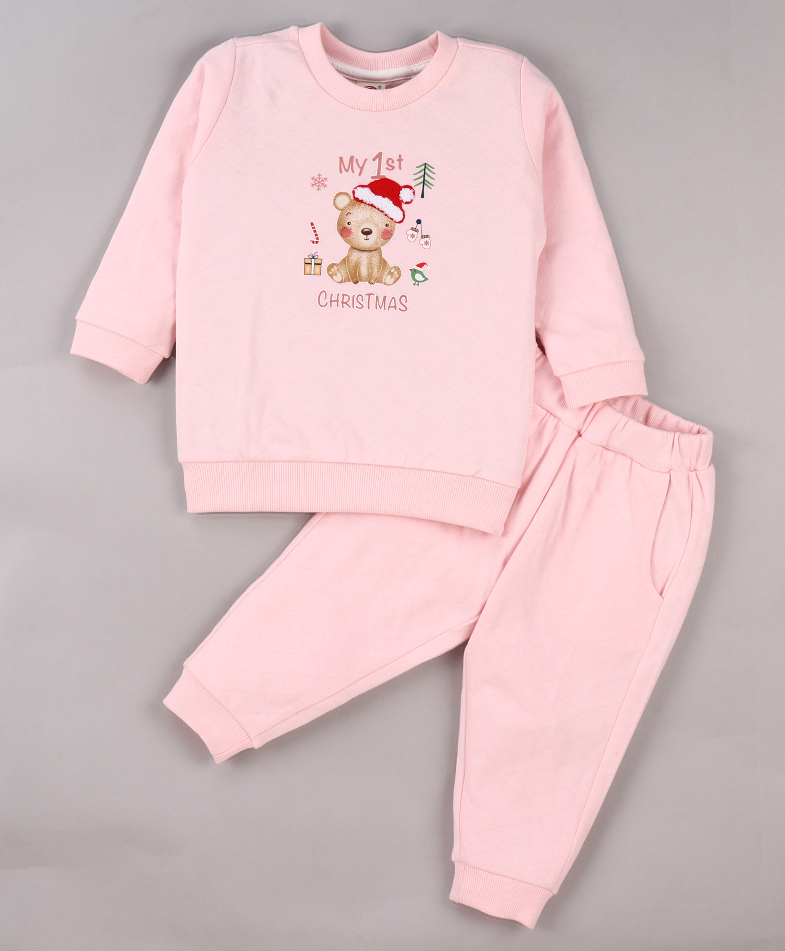 Zero Fleece Knit Full Sleeves Winter Wear Sweatshirt & Joggers Set With Teddy Print - Pink-image-25