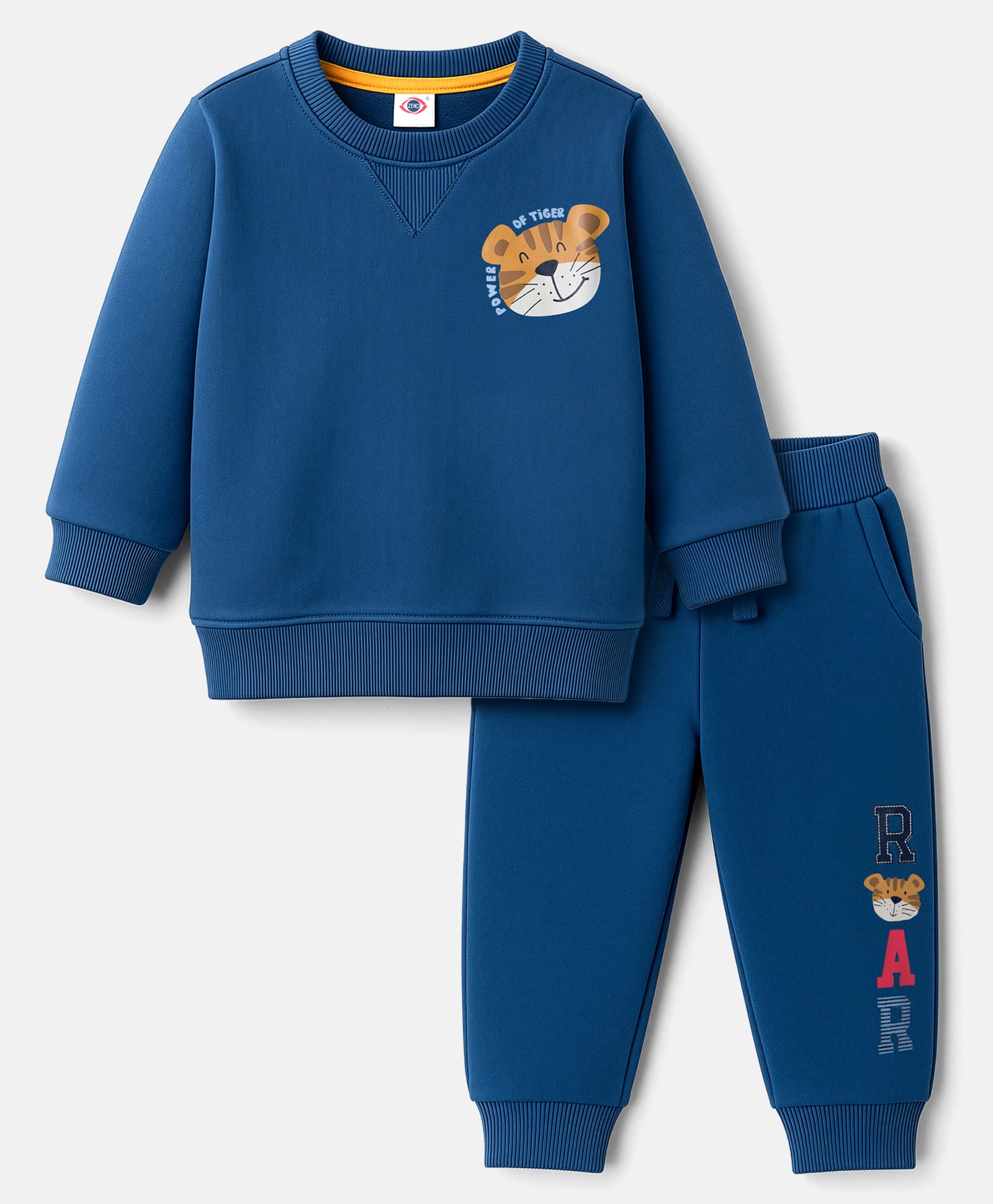 Zero Fleece Knit Full Sleeves Fleece Winter Wear Sweatshirt & Joggers Set With Teddy Print - Navy Blue-picture-36