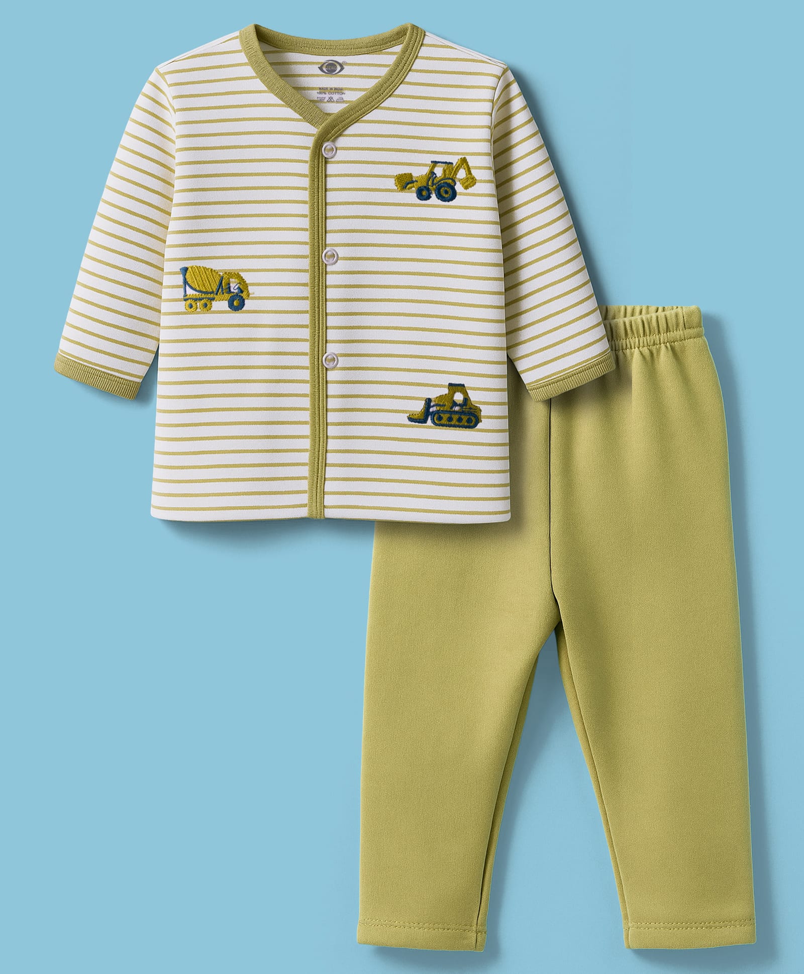 Zero Interlock Knit Full Sleeves Night Suit With Vehicle Embroidery - Green-image-42