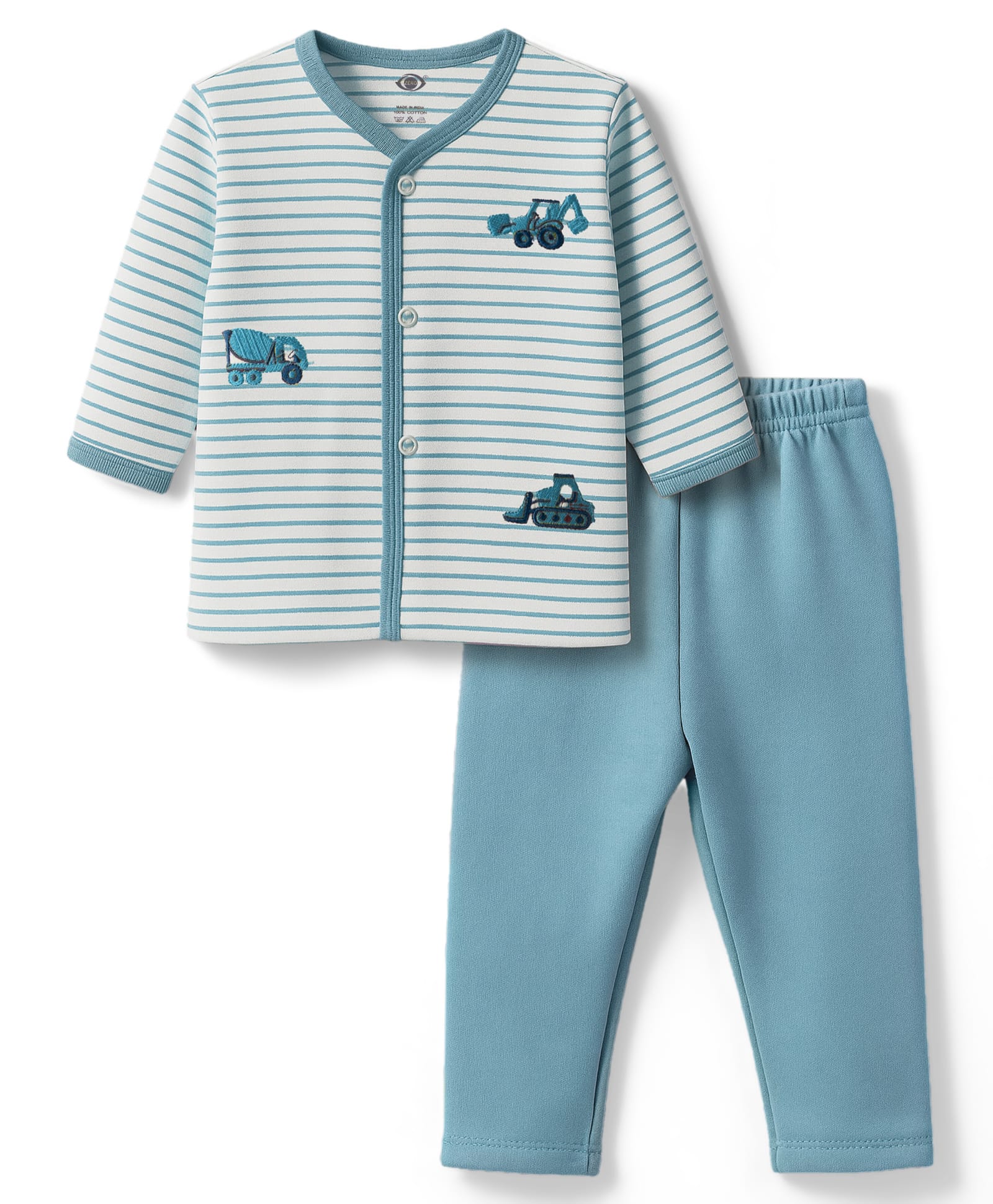 Zero Interlock Knit Full Sleeves Night Suit With Vehicle Embroidery - Aqua-picture-38