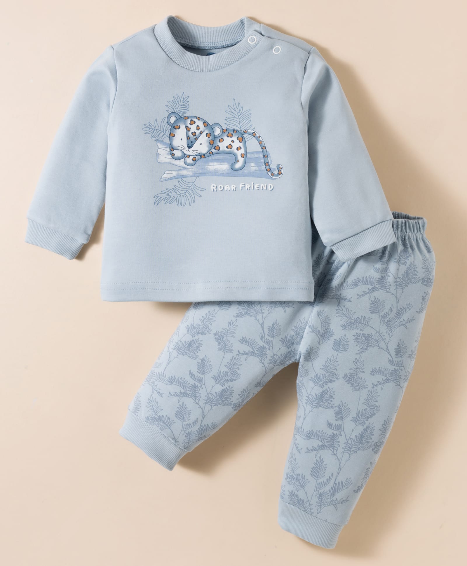 Zero Interlock Knit Full Sleeves Night Suit With Animal Print - Light Blue-image-44