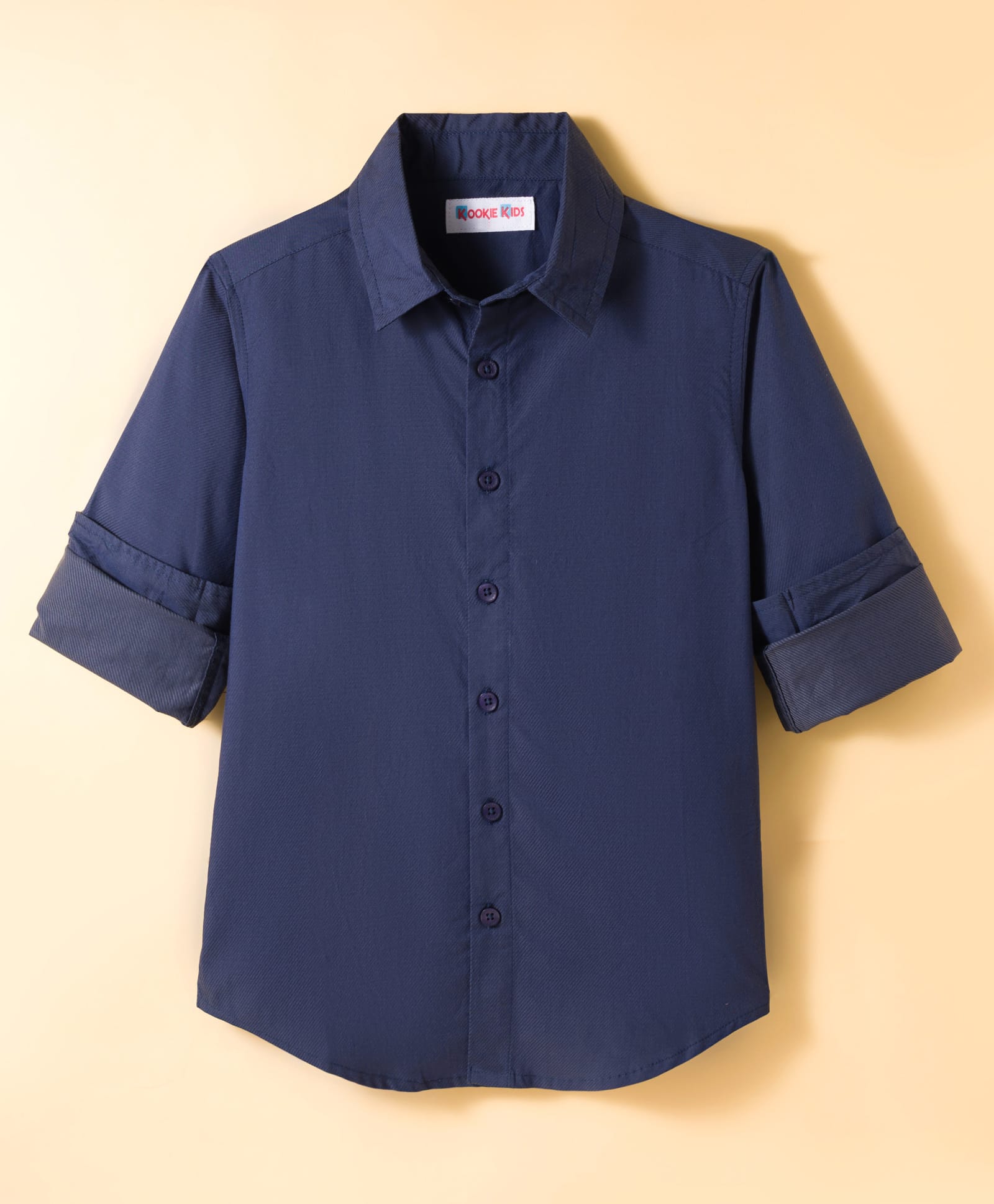 kookie kids india Kookie Kids Cotton Woven Full Sleeves Solid Color Shirt- Navy Blue-picture-33