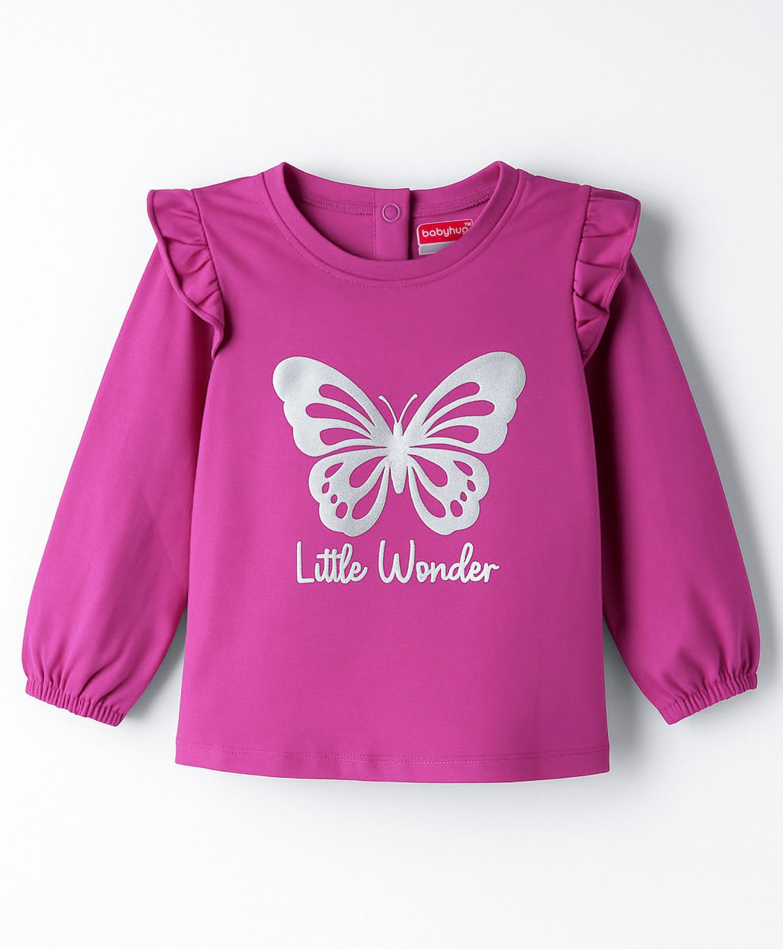Babyhug 100% Cotton Knit Full Sleeves T-Shirt with Butterfly Graphic & Frill Detailing - Pink-image-24