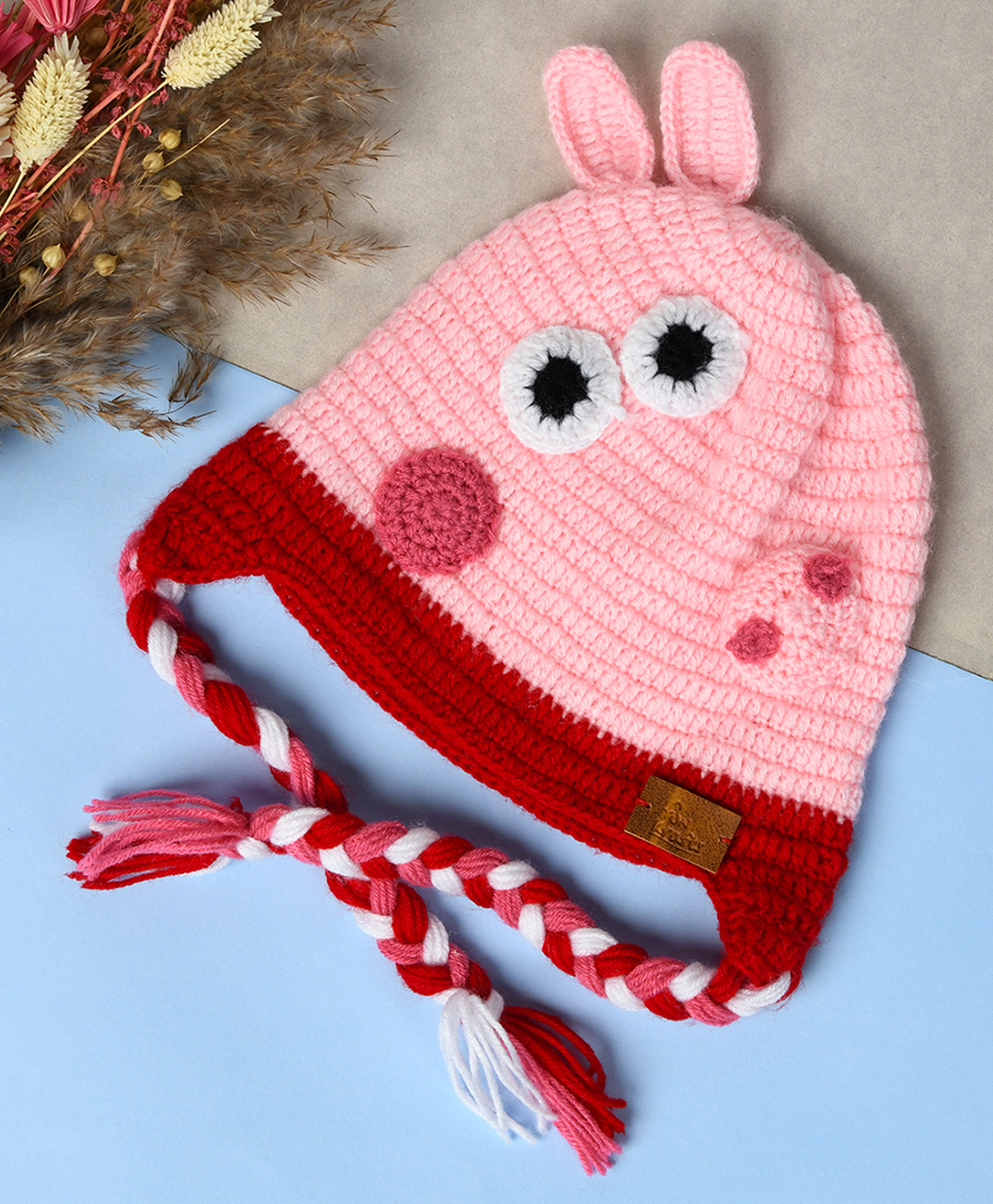 Funkrafts Knit Baby Pig Designed Handmade Beanie Cap - Pink - Circumference 48 Cm-picture-35