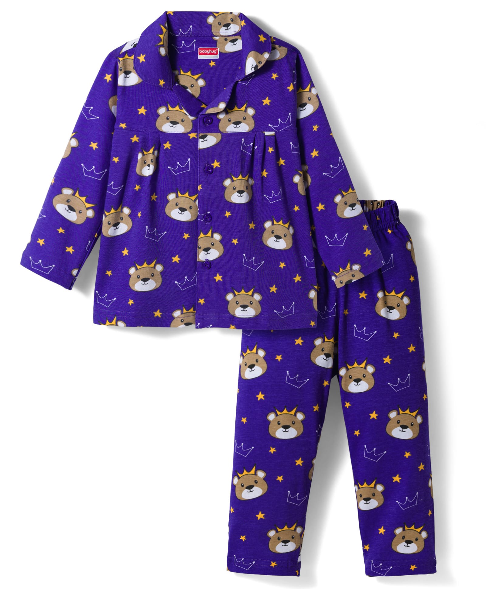 Babyhug Cotton Knit Full Sleeves Co-ords Night Suit With Animal Print - Navy Blue