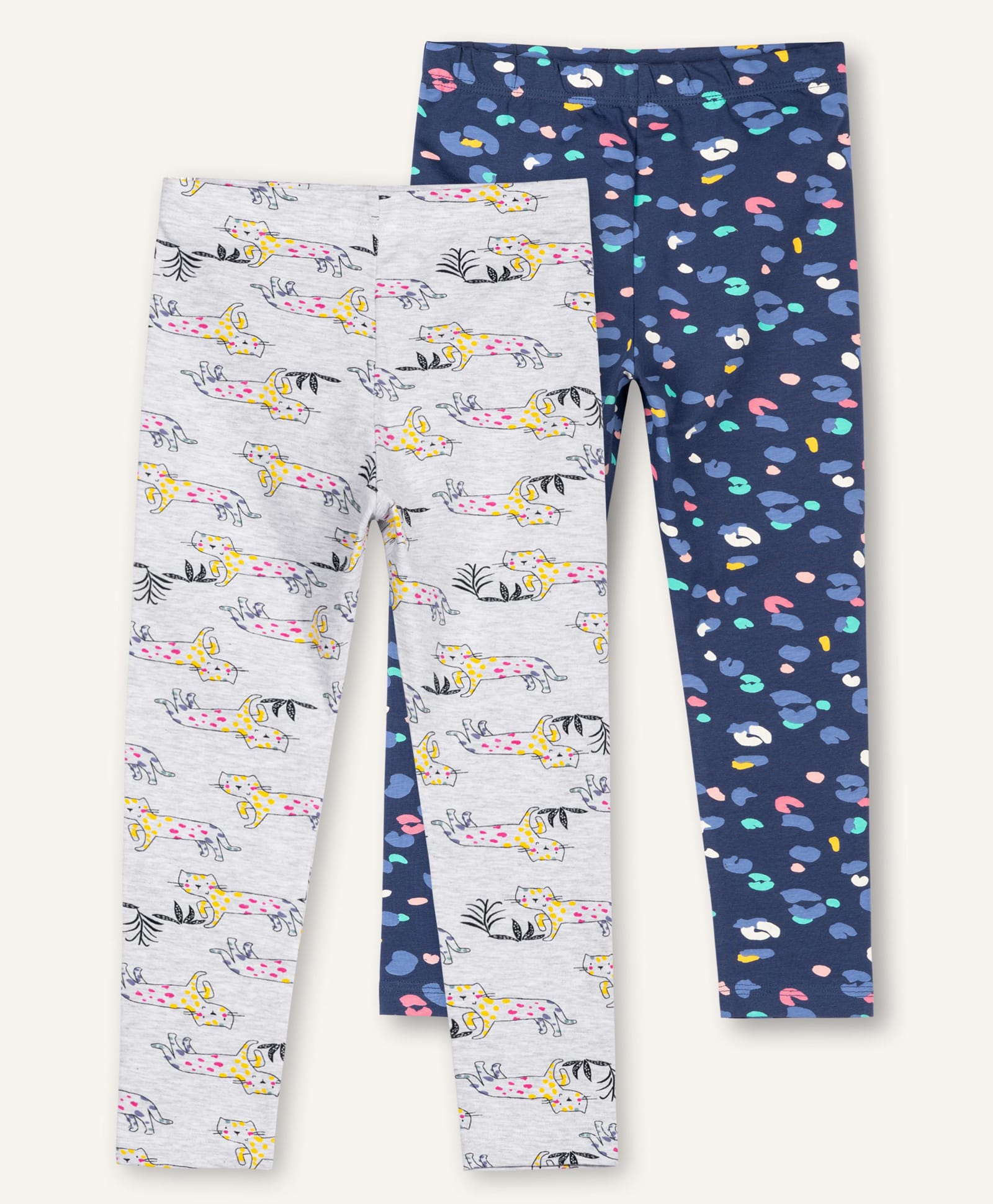 Ariel Cotton Knit Pack Of 2 Cats & Abstract Printed Leggings - Grey & Blue-image-44