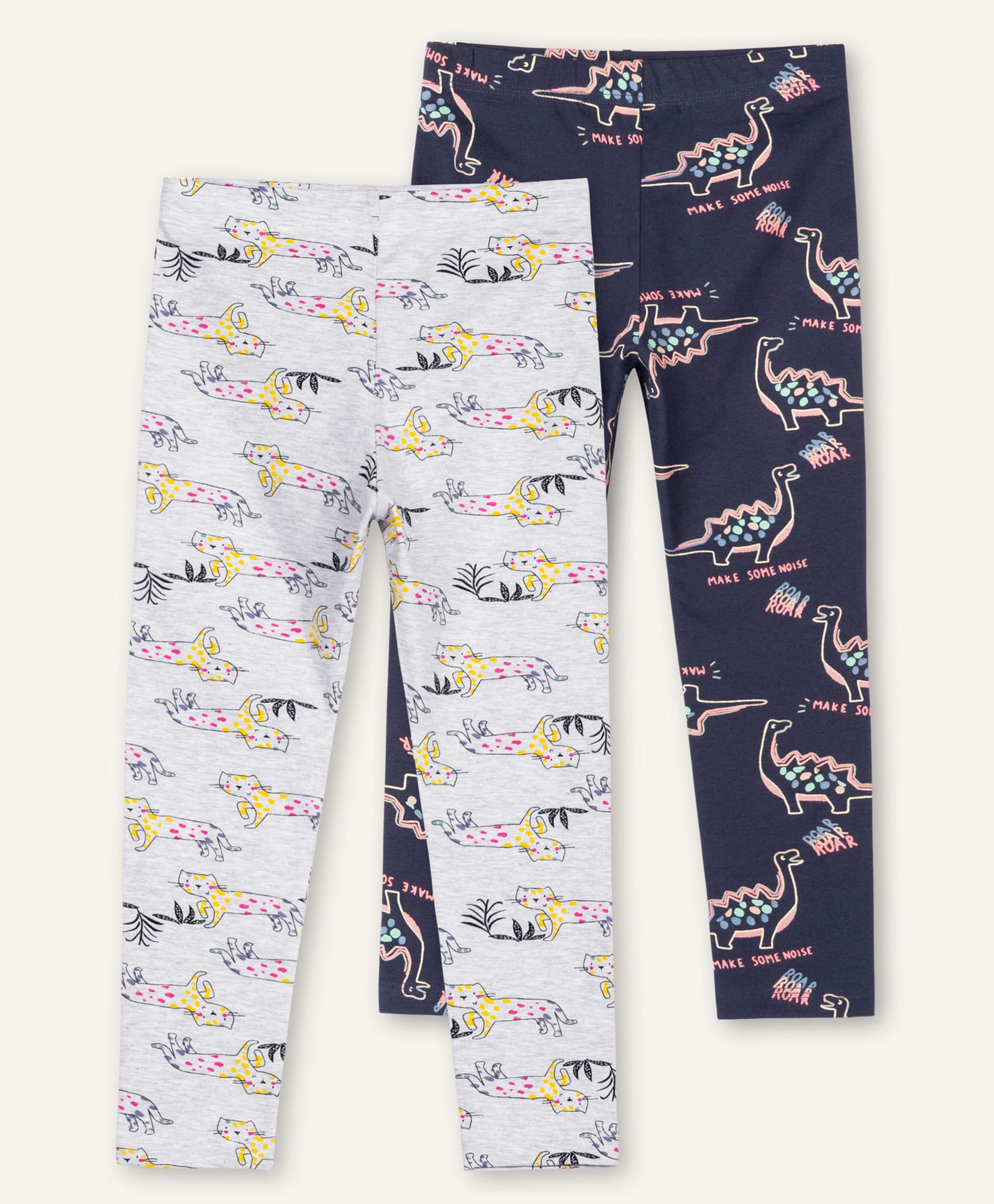 Ariel Cotton Knit Pack Of 2 Dinosaurs & Cats Printed Leggings - Grey & Navy Blue-picture-28