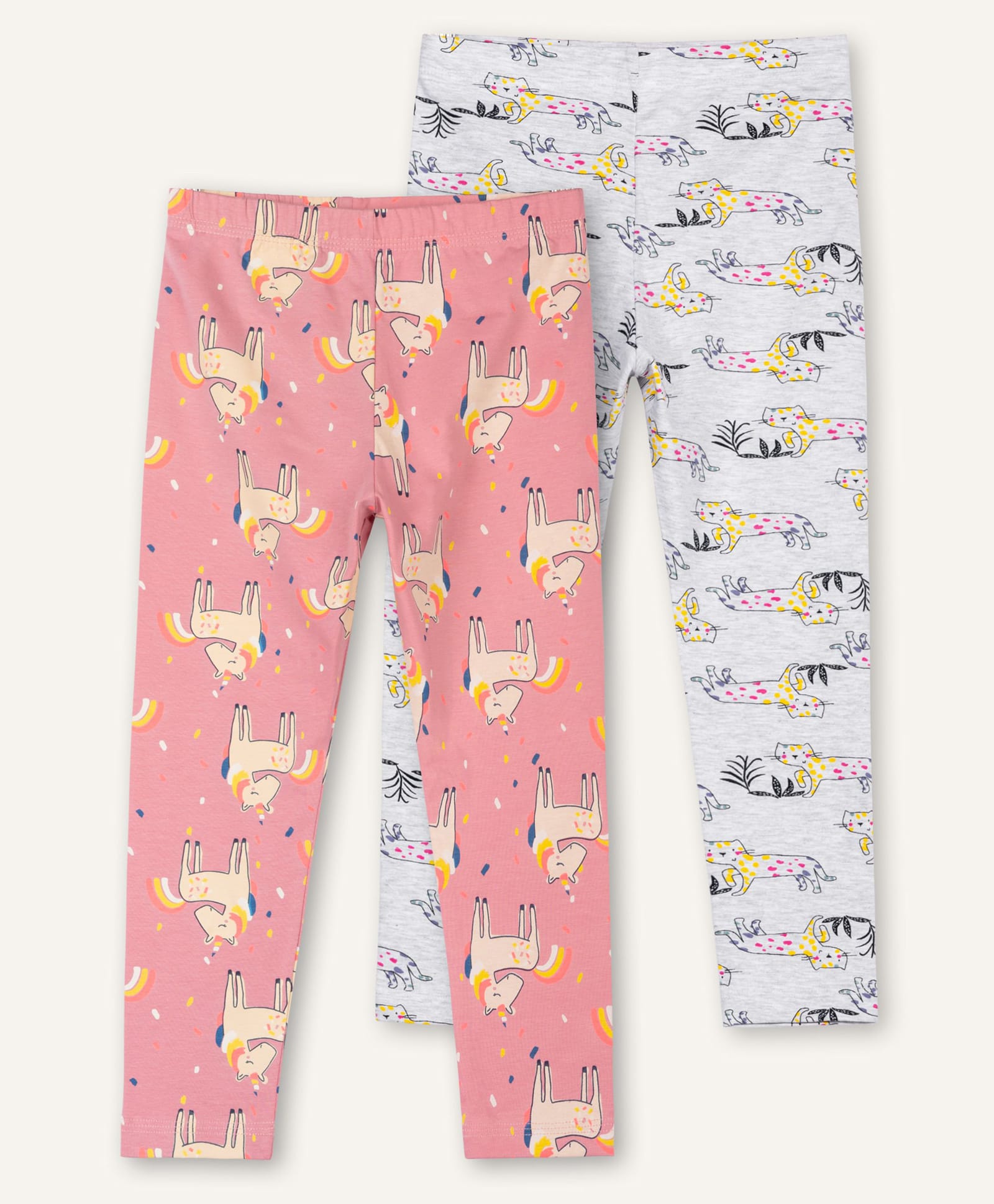Ariel Cotton Knit Pack Of 2 Unicorn & Cats Printed Leggings - Grey & Orange-picture-12