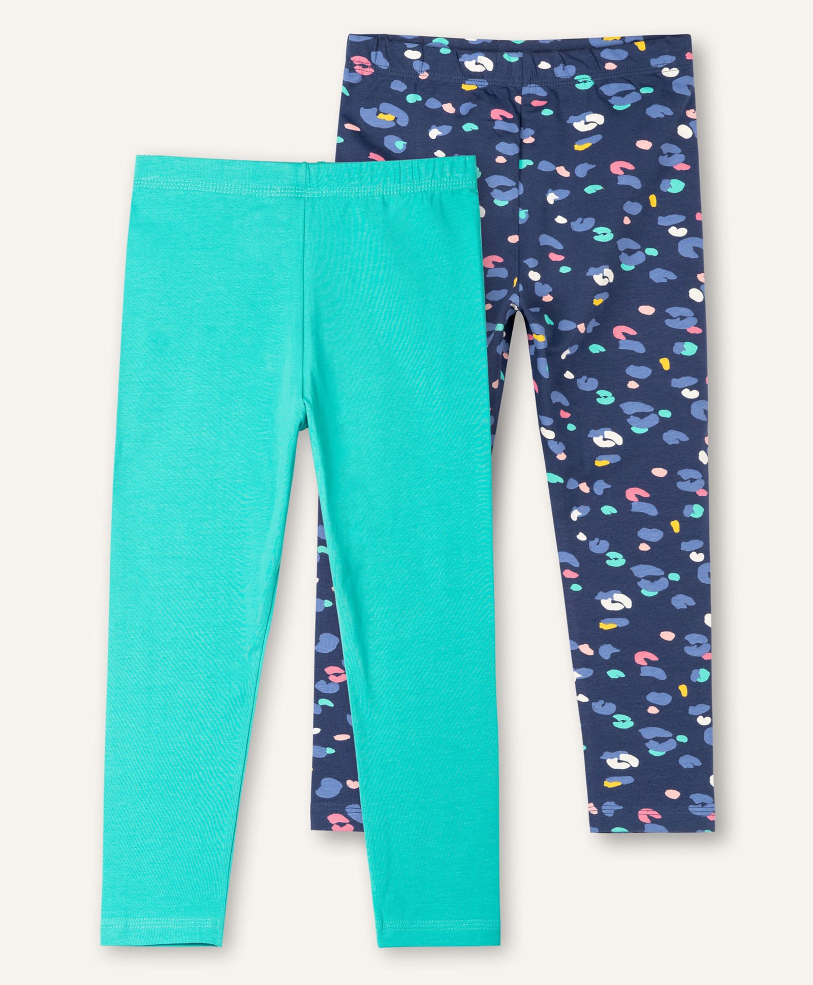 Ariel Cotton Knit Pack Of 2 Solid & Abstract Printed Leggings - Blue & Turquoise-image-40