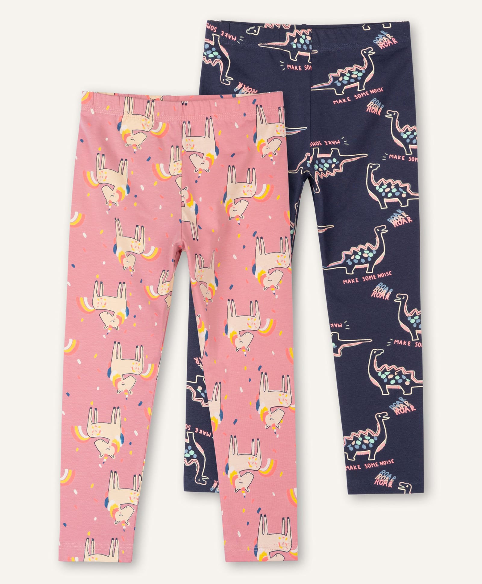 Ariel Cotton Knit Pack Of 2 Unicorn & Dinosaur Printed Leggings - Orange & Navy Blue-picture-10