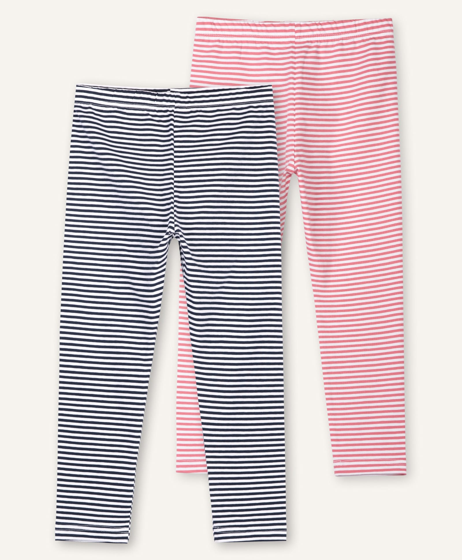 Ariel Cotton Knit Pack Of 2 Striped Leggings - Pink & Black-image-46