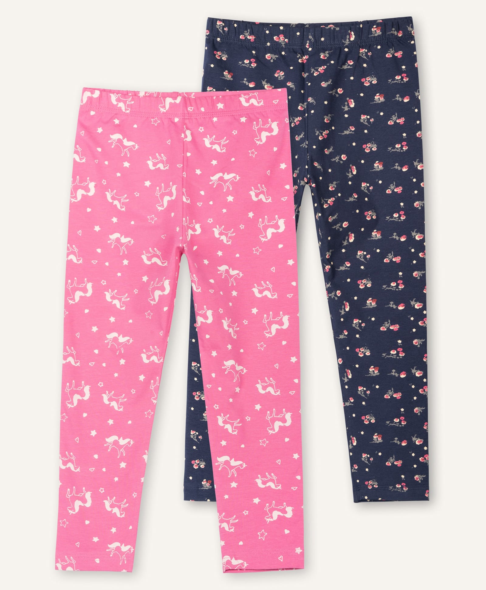Ariel Cotton Knit Pack Of 2 Floral & Unicorn Printed Leggings - Navy Blue & Pink-picture-23