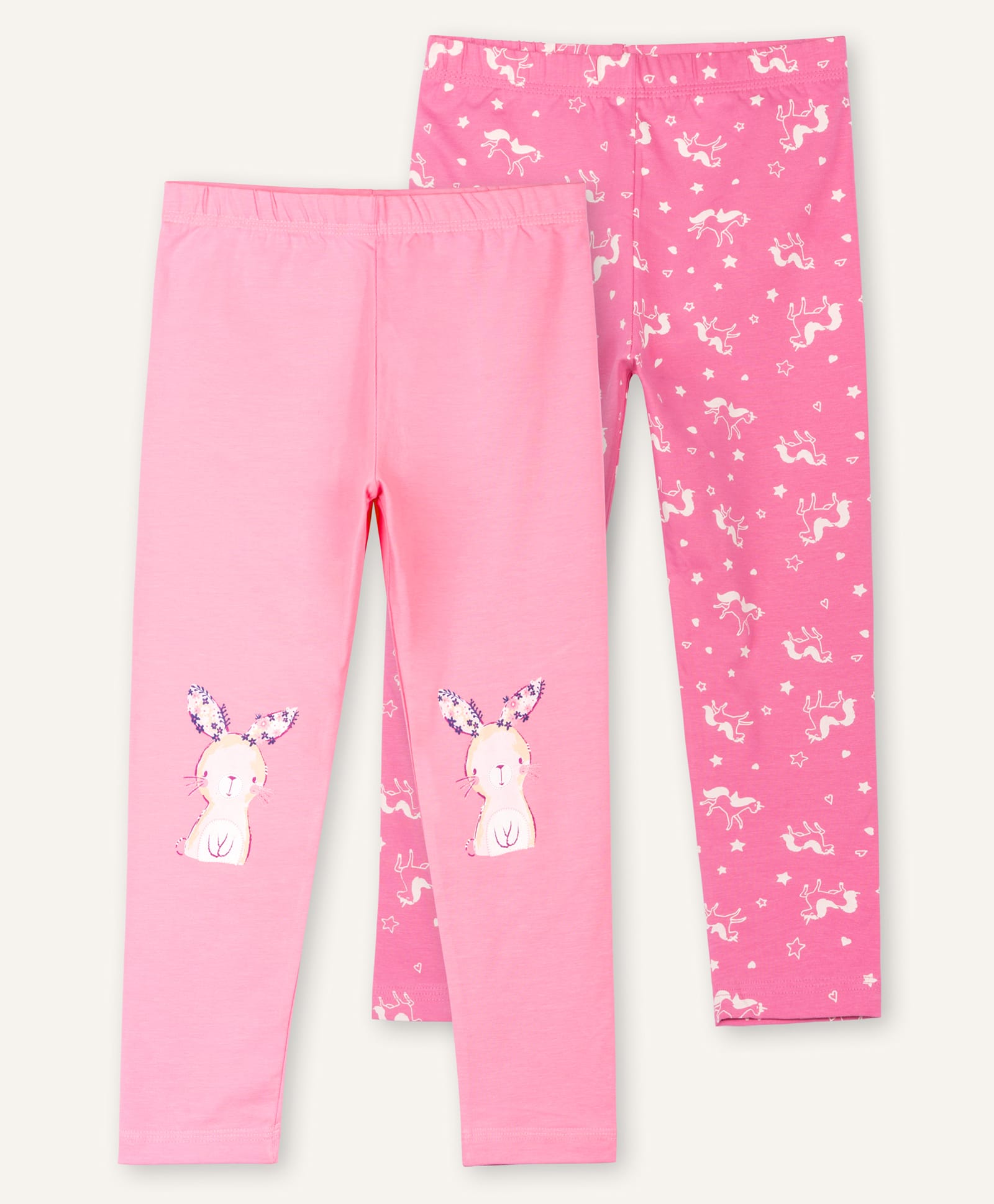 Ariel Cotton Knit Pack Of 2 Unicorns & Baby Bunny Printed Leggings - Pink-picture-30