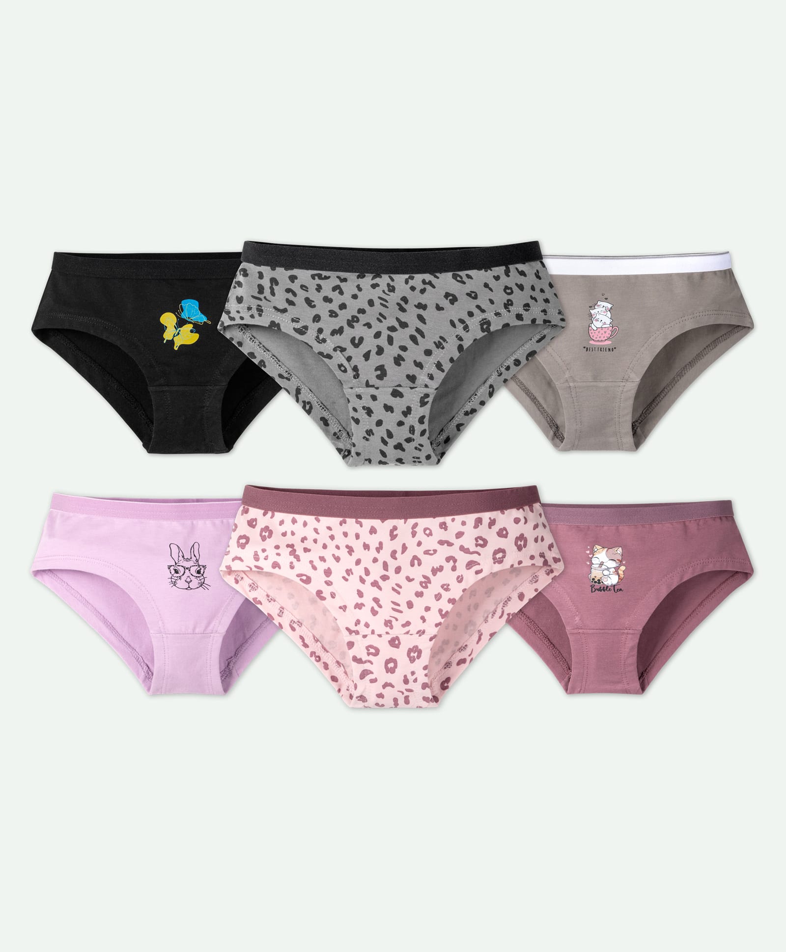 Ariel Cotton Blend Knit Pack Of 6 Baby Animals Printed Panties - Black Grey Purple Peach & Mauve-picture-15