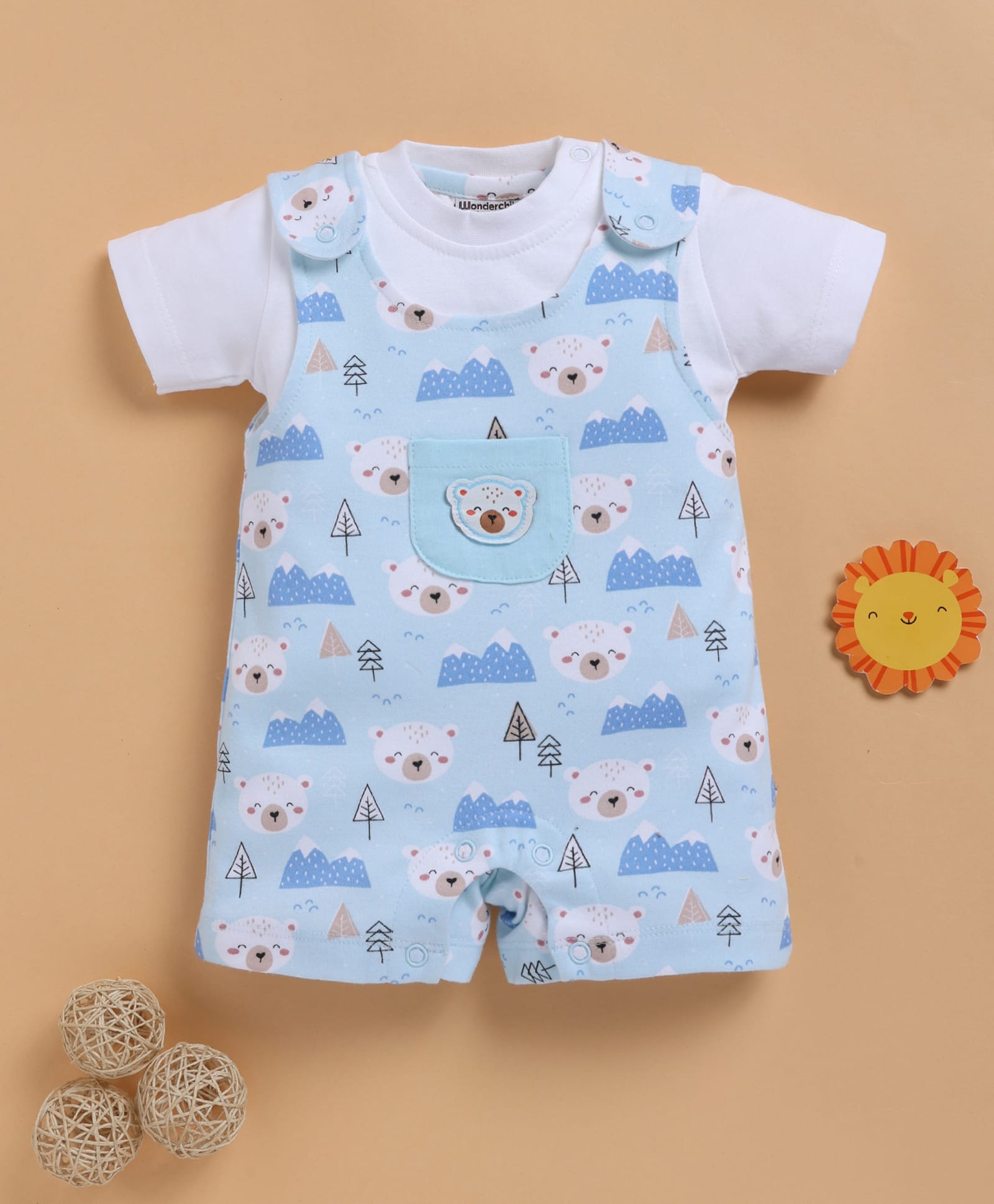 Wonderchild Teddy Bear Printed Romper With Half Sleeves Tee Set - White-image-11