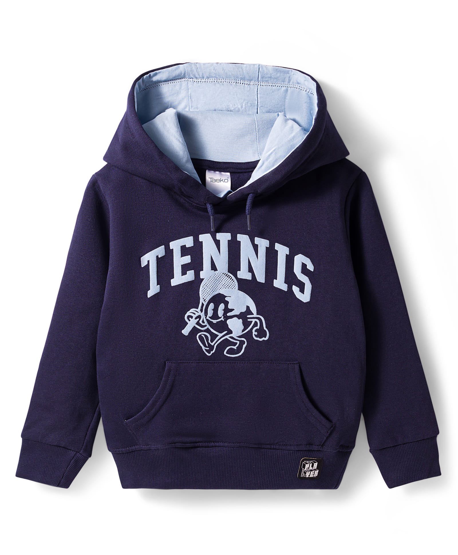 Taeko Fleece Knit Full Sleeves Hooded Sweatshirt With Tennis Print & Kangaroo Pockets - Navy Blue-picture-28