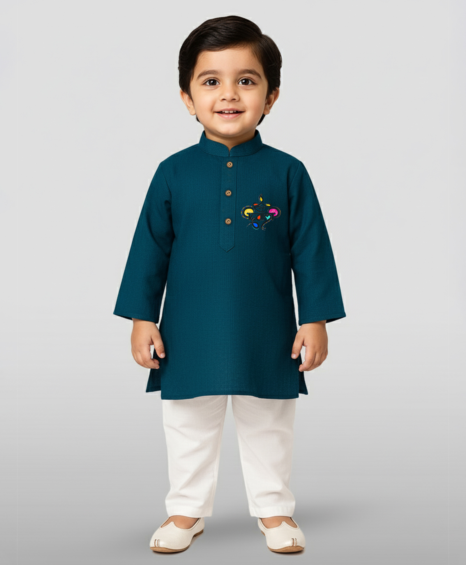 JBN Creation Cotton Woven Diwali Theme Full Sleeves Shubh Deepavali Text Printed Kurta & Pyjama Set - Blue-picture-27