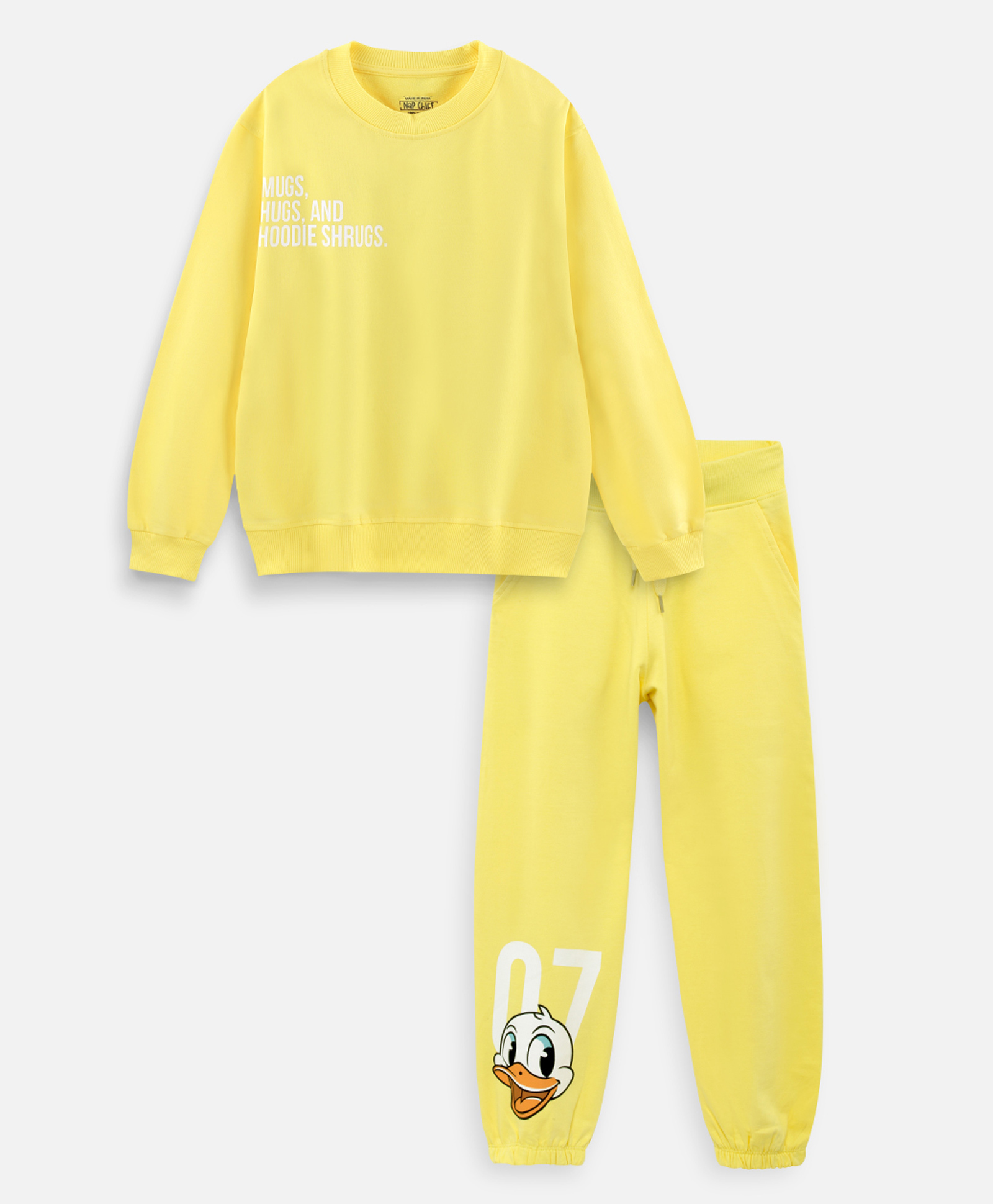 Nap Chief Pure Cotton Knit Full Sleeves Duck Printed Winter Sweatshirt & Joggers Set - Yellow-picture-30