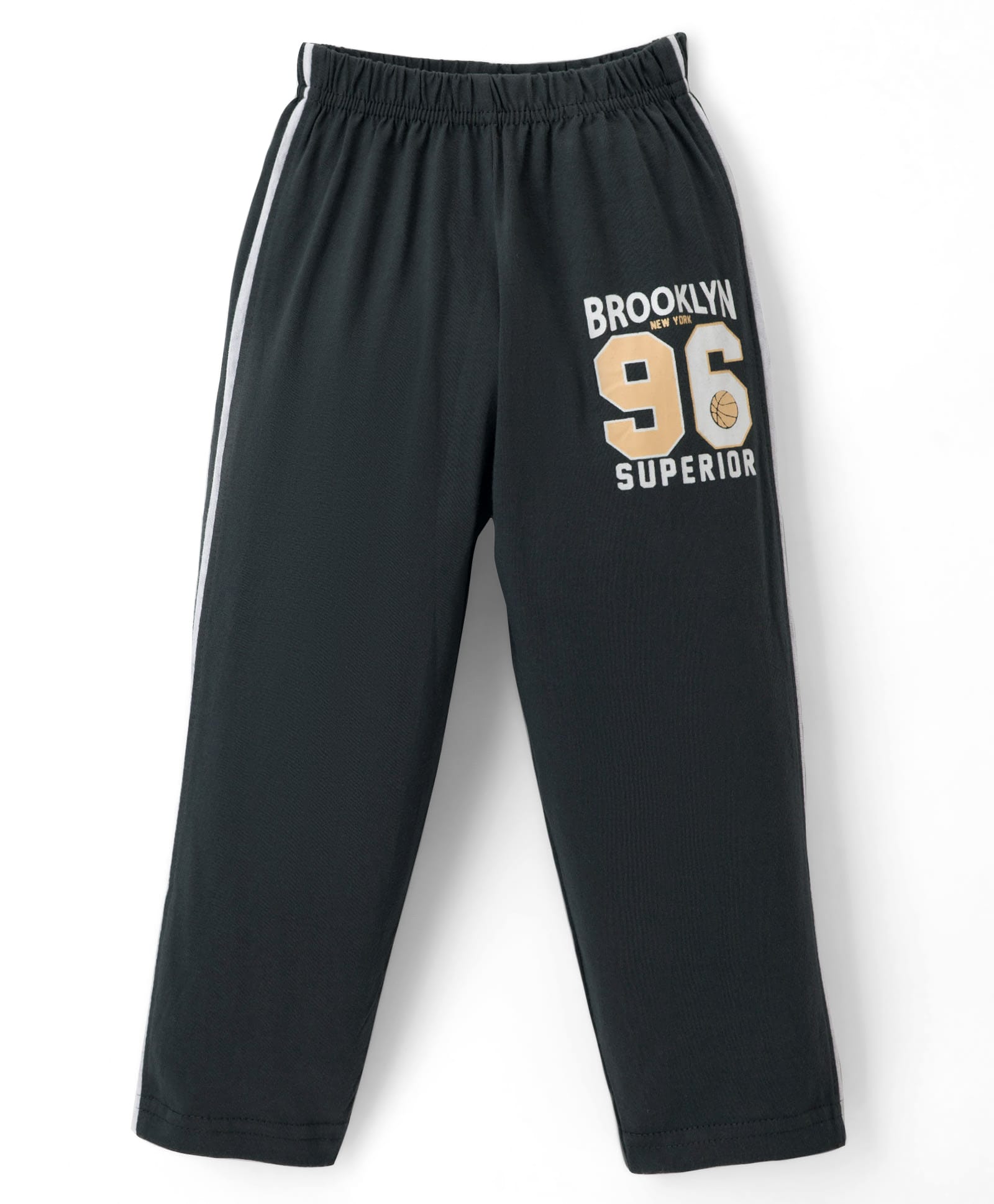 Taeko Single Jersey Knit Full Length Track Pant with Text Print - Charcoal Grey-image-13
