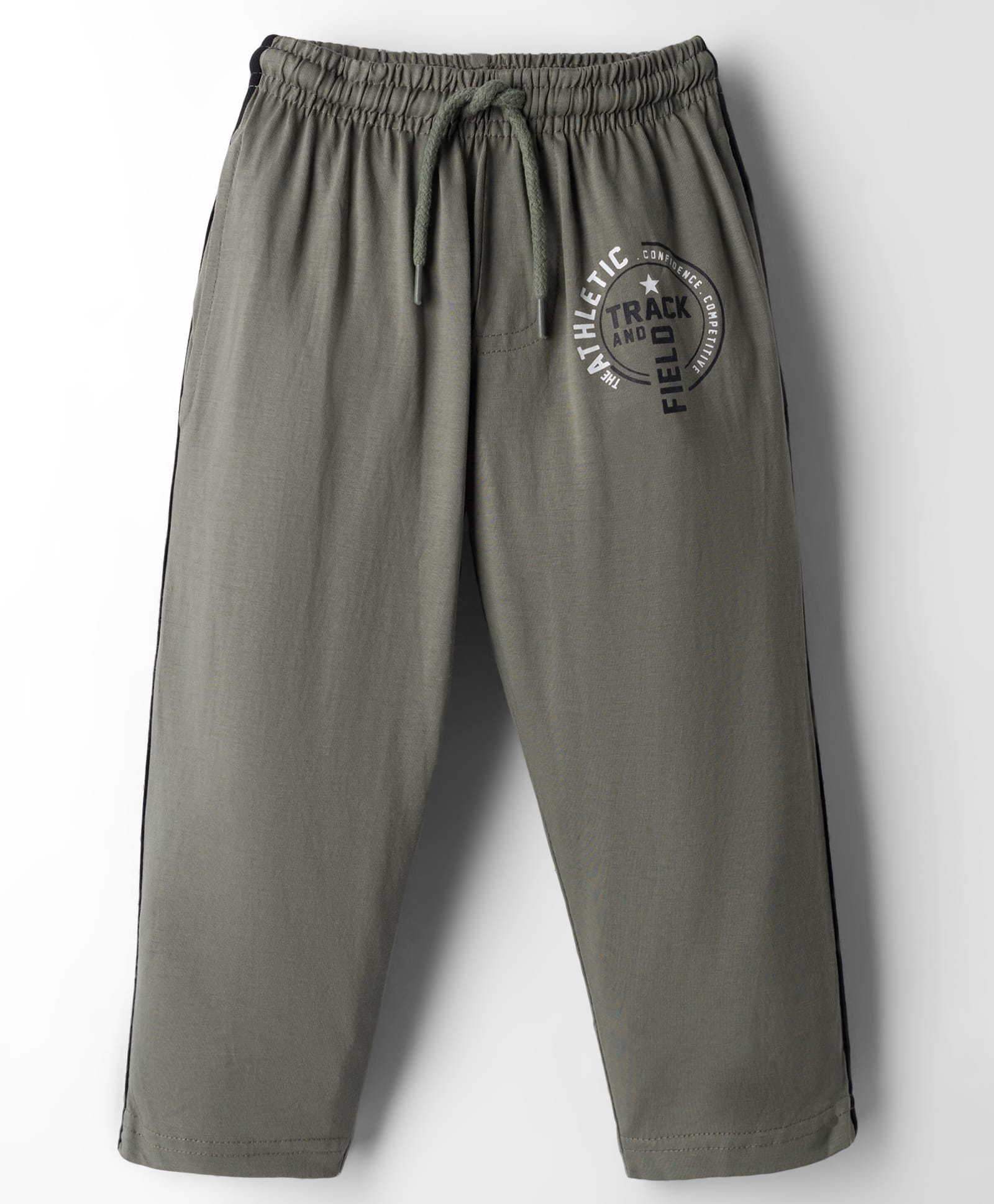 Taeko Single Jersey Knit Full Length Track Pant With Text Print - Olive Green-picture-33