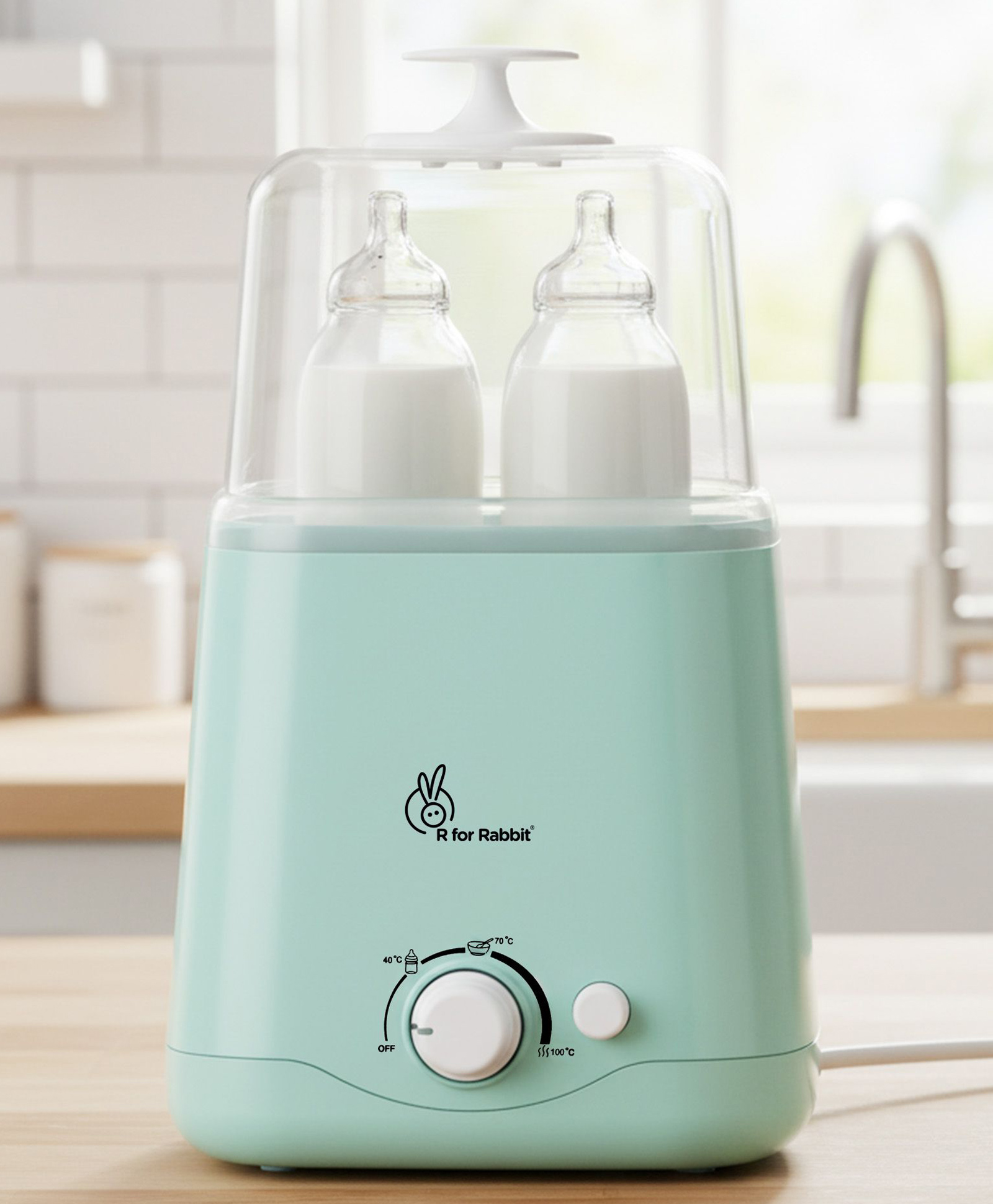 R for Rabbit Hygo Smart Twin Bottle Warmer for Baby 3-in-1 Functionality Built-in Thermostat Anti-Scalding Basket Food Heating Warming Bottles sterilizing Portable (Sea Green)-picture-41