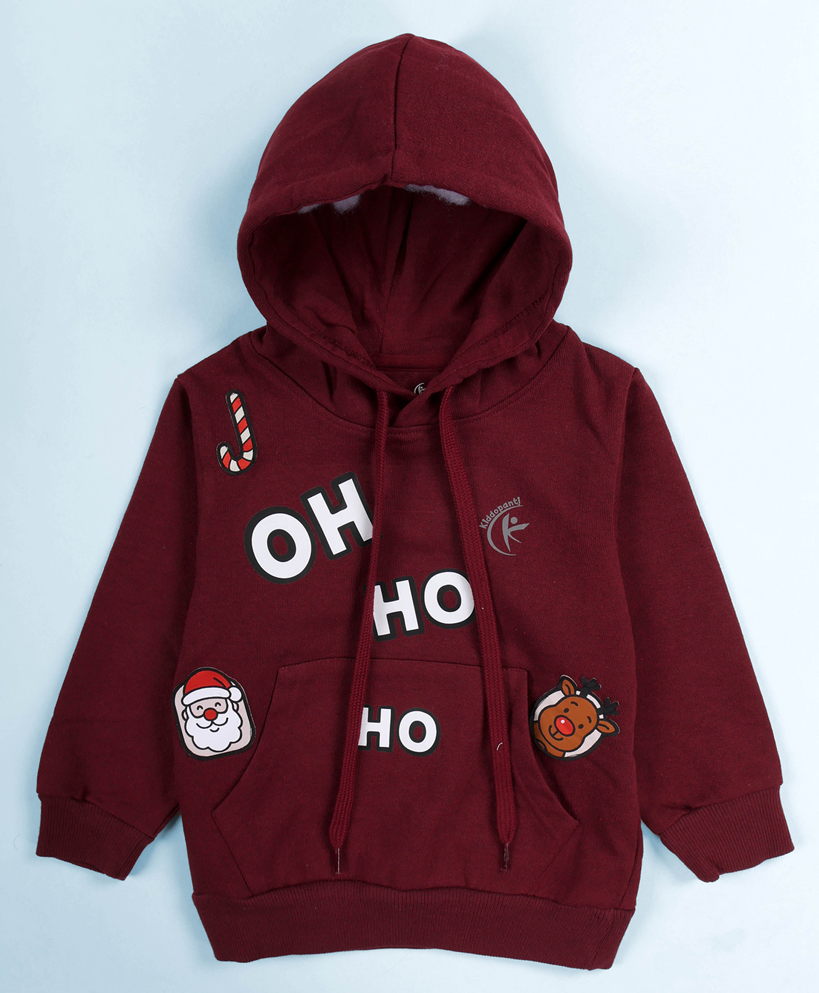 Kiddopanti Fleece Knit Full Sleeves Christmas Theme Printed Hooded Light Winter Sweatshirt - Maroon-picture-13