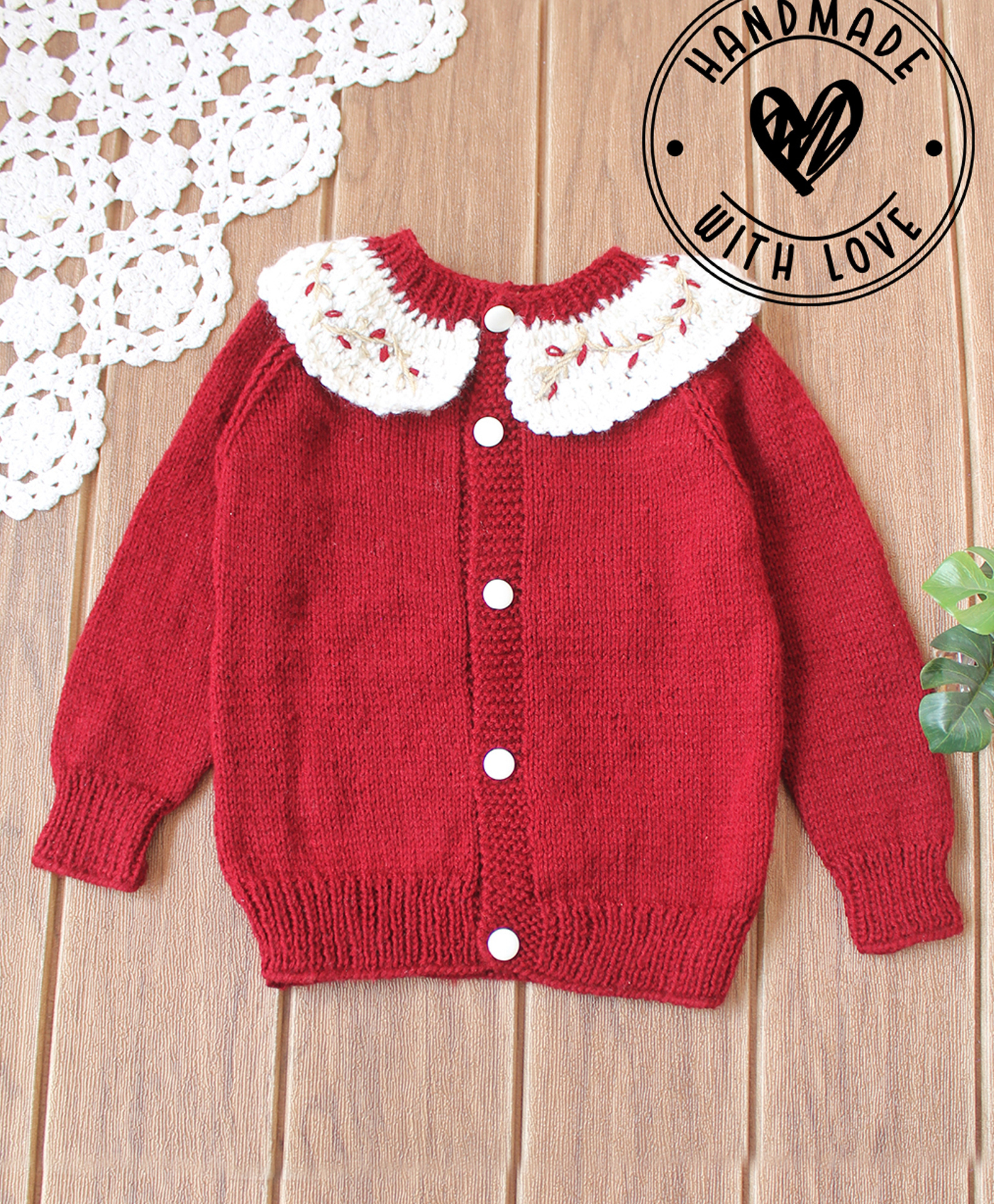 Woonie Hand Knitted Full Sleeves Self Designed Sweater - Maroon-image-14