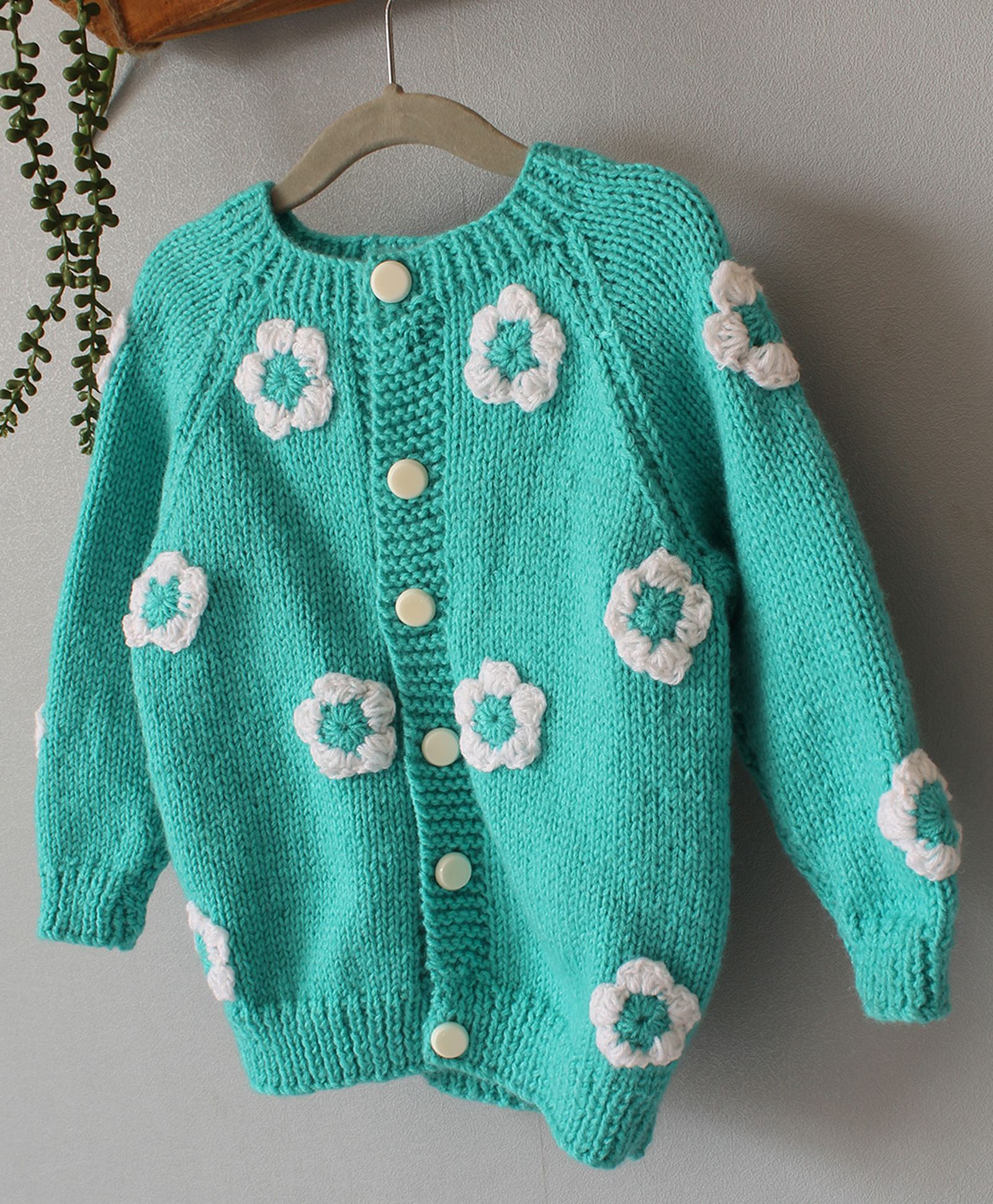 Woonie Hand Knit Full Sleeves Floral Applique Detailed Crochet Sweater - Blue-picture-15
