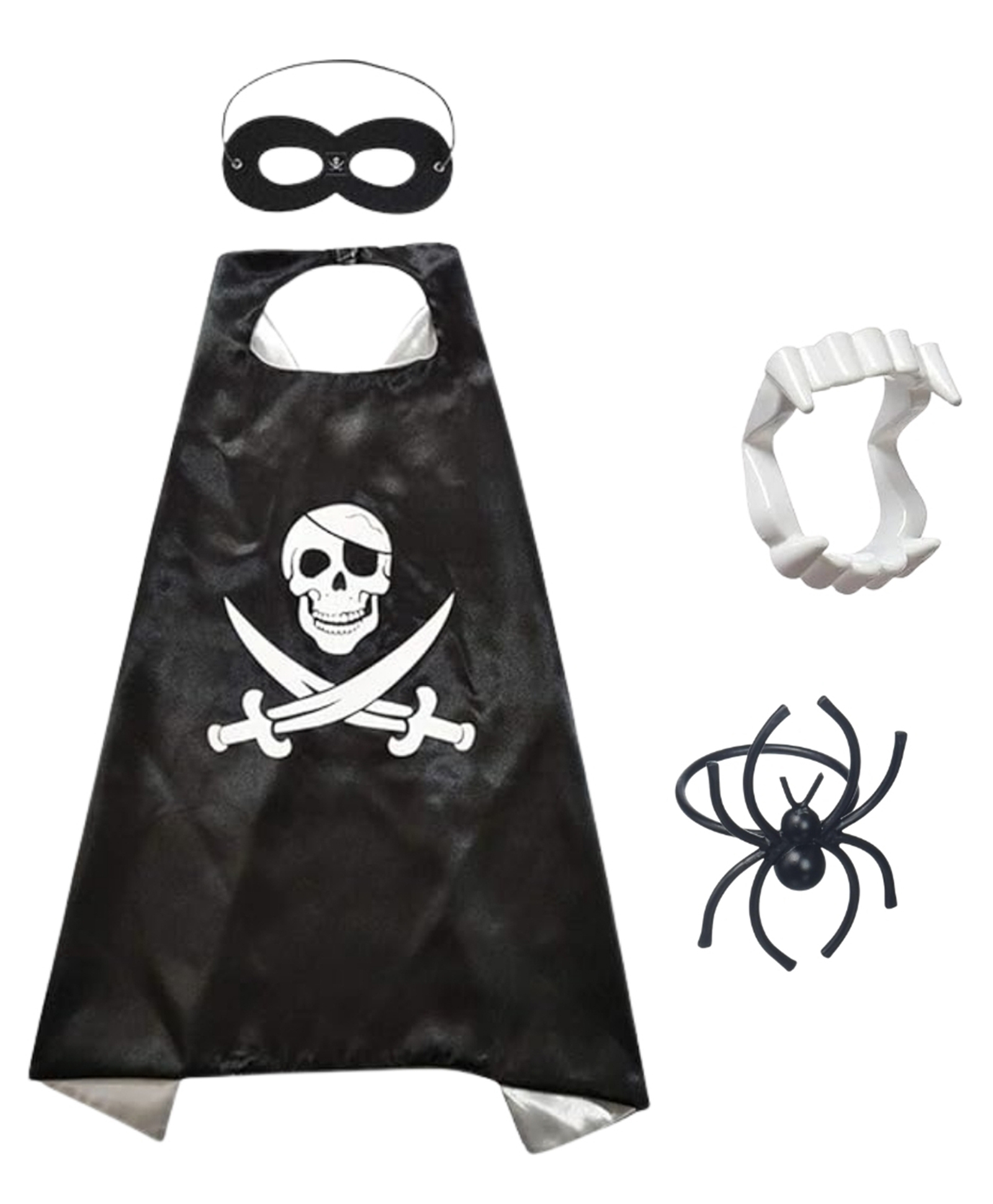 Itsmycostume Halloween Theme Sleeveless Pirate Cape With Fake Spider Ring & Dracula Teeth - Black-image-40
